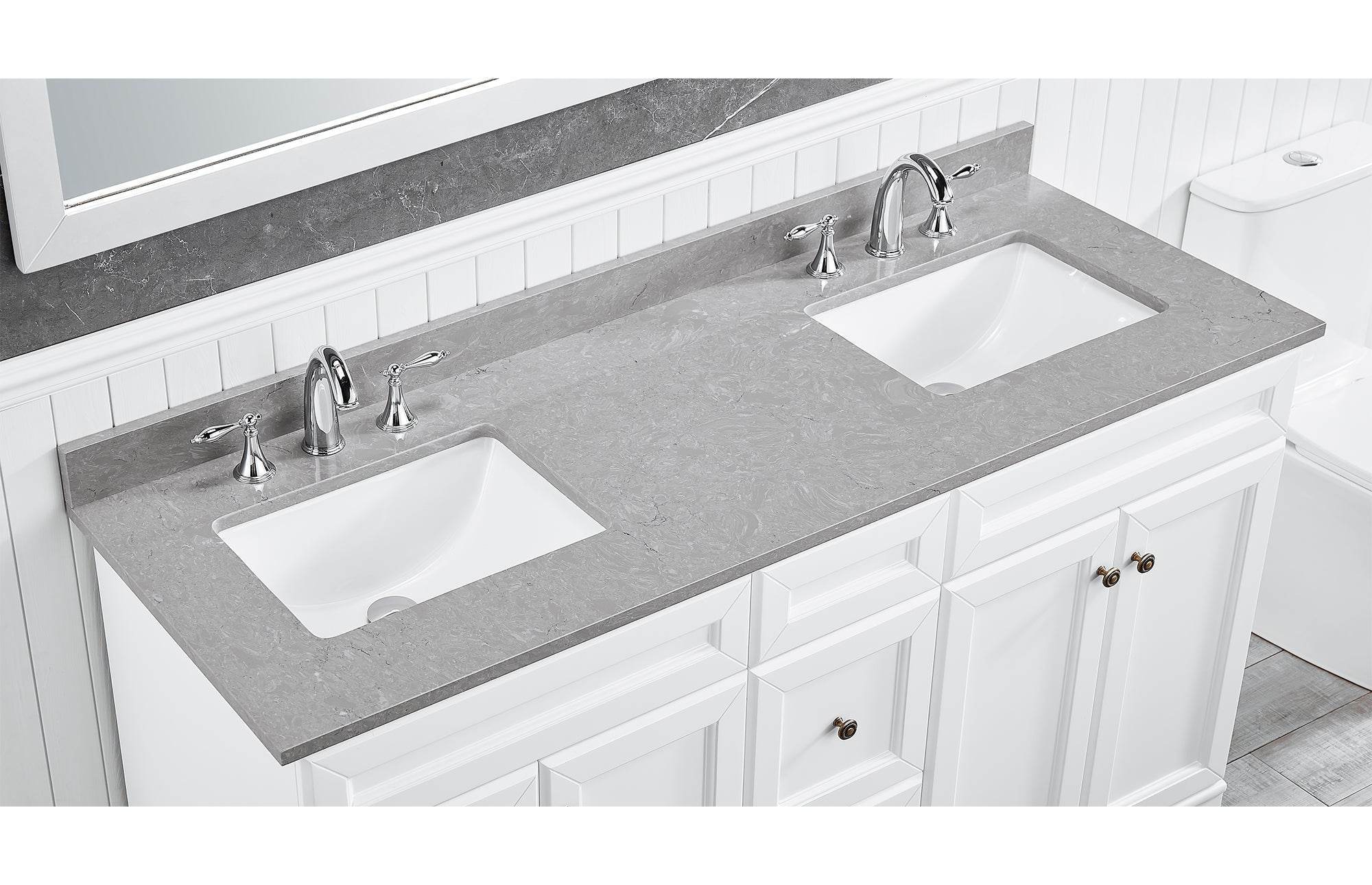 Amalfi 61"W x 22"D Engineered Marble Vanity Top with Rectangular 2x Undermount Bowls