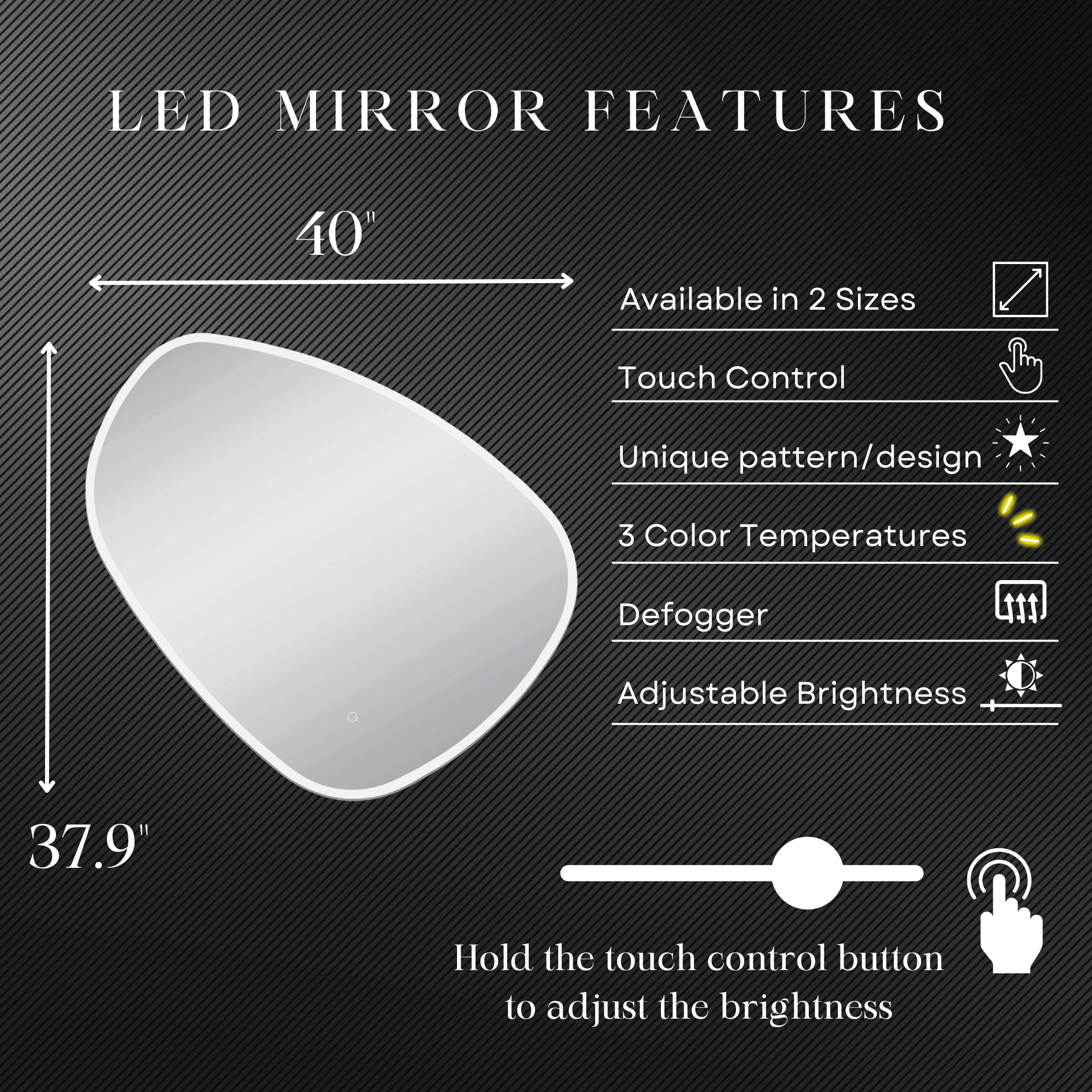 Eva Irregular Shaped LED Lighted Mirror with Dimmer & Defogger - Available in 2 Sizes - Dreamwerks