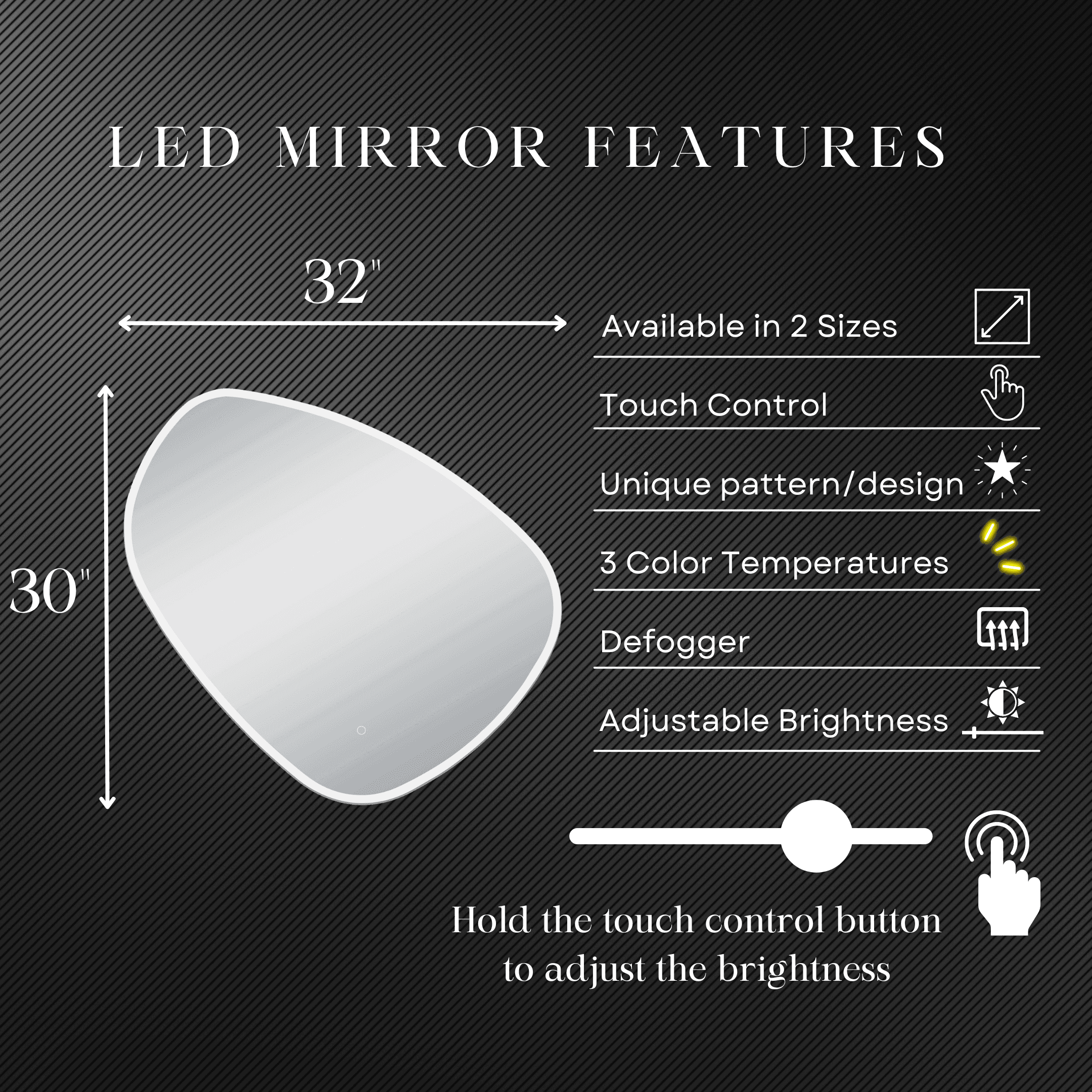 Eva Irregular Shaped LED Lighted Mirror with Dimmer & Defogger - Available in 2 Sizes - Dreamwerks