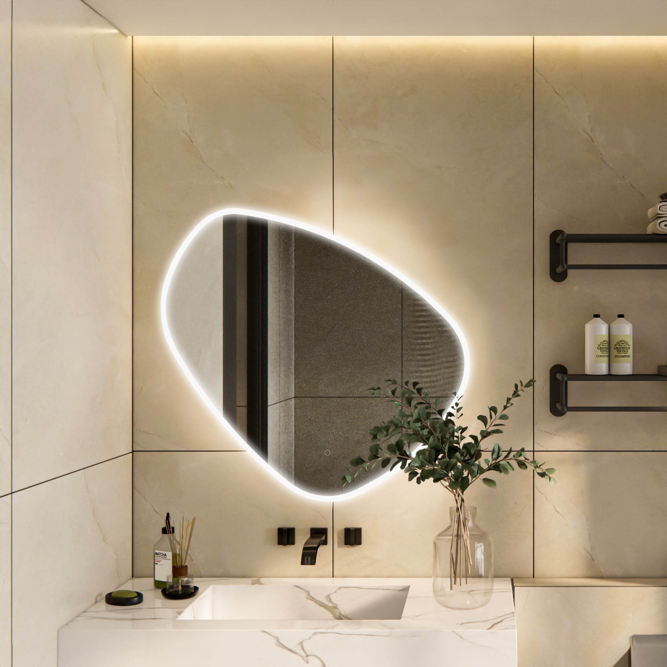 Eva Irregular Shaped LED Lighted Mirror with Dimmer & Defogger - Available in 2 Sizes - Dreamwerks