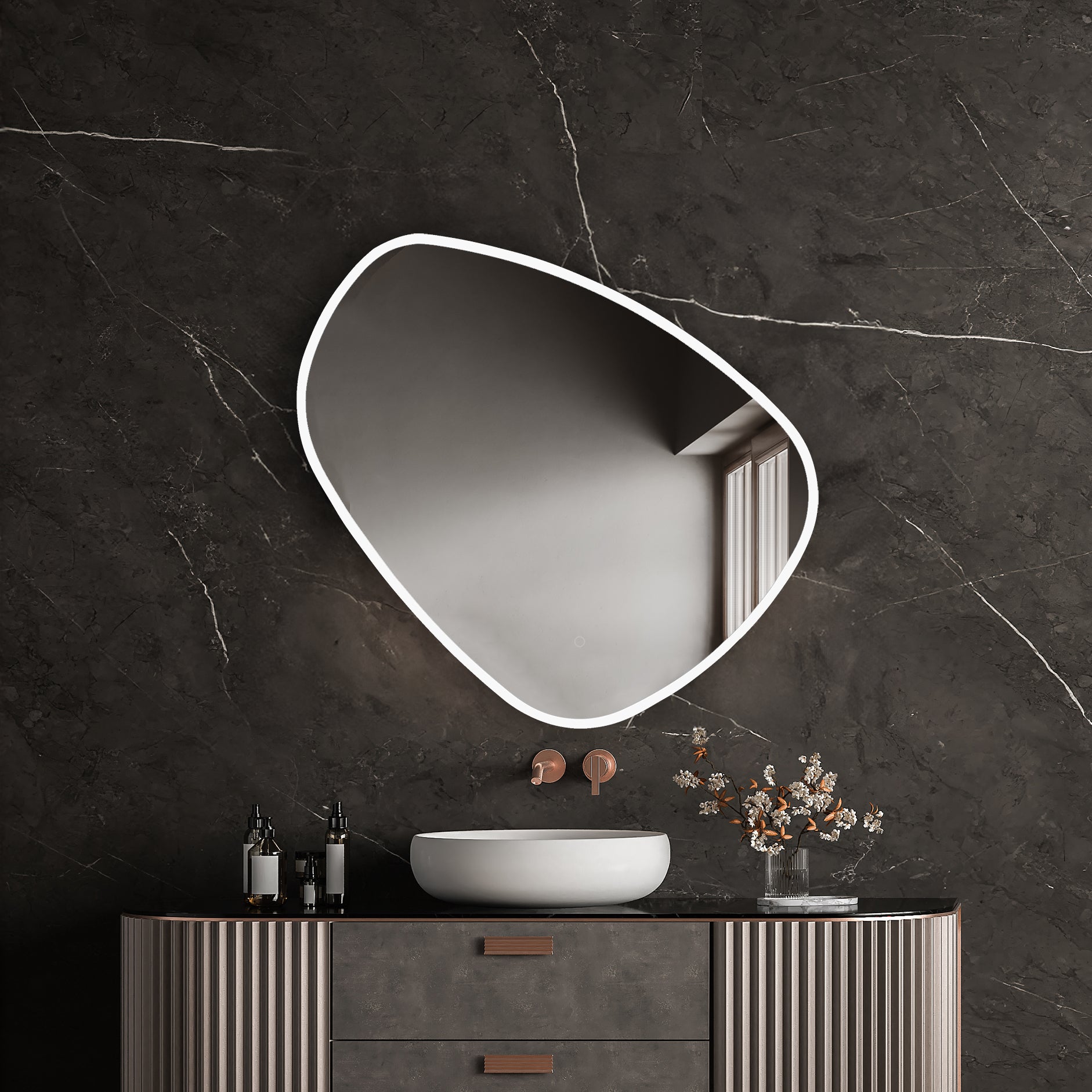 Eva Irregular Shaped LED Lighted Mirror with Dimmer & Defogger - Available in 2 Sizes - Dreamwerks