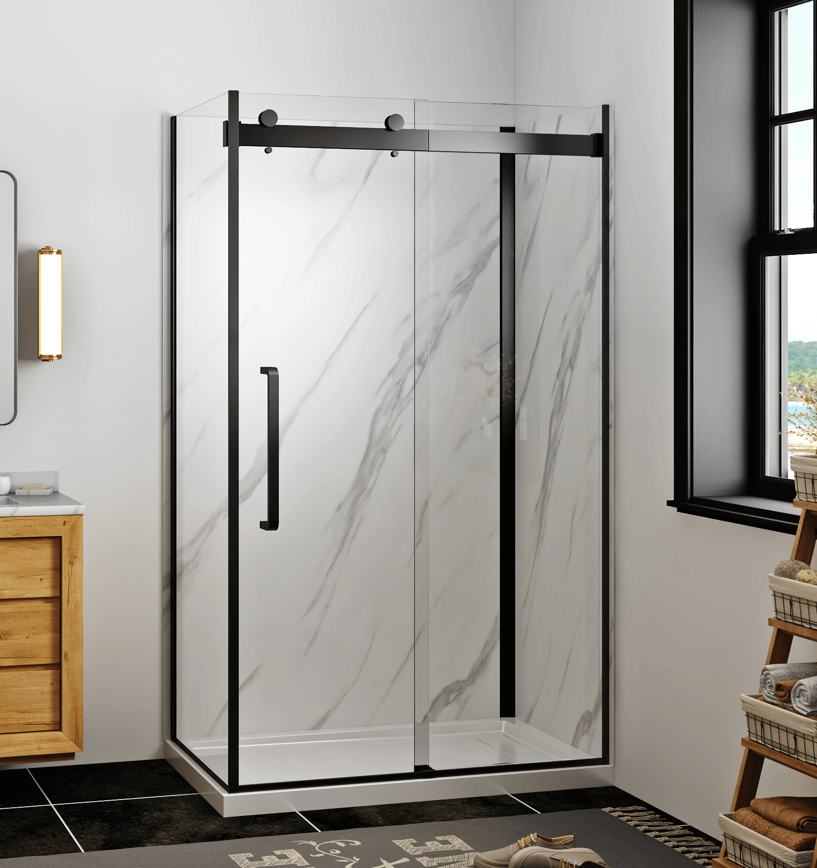 Bristol 48 in. W x 32 in. D x 79.2 in. H Rectangular Black Shower Kit