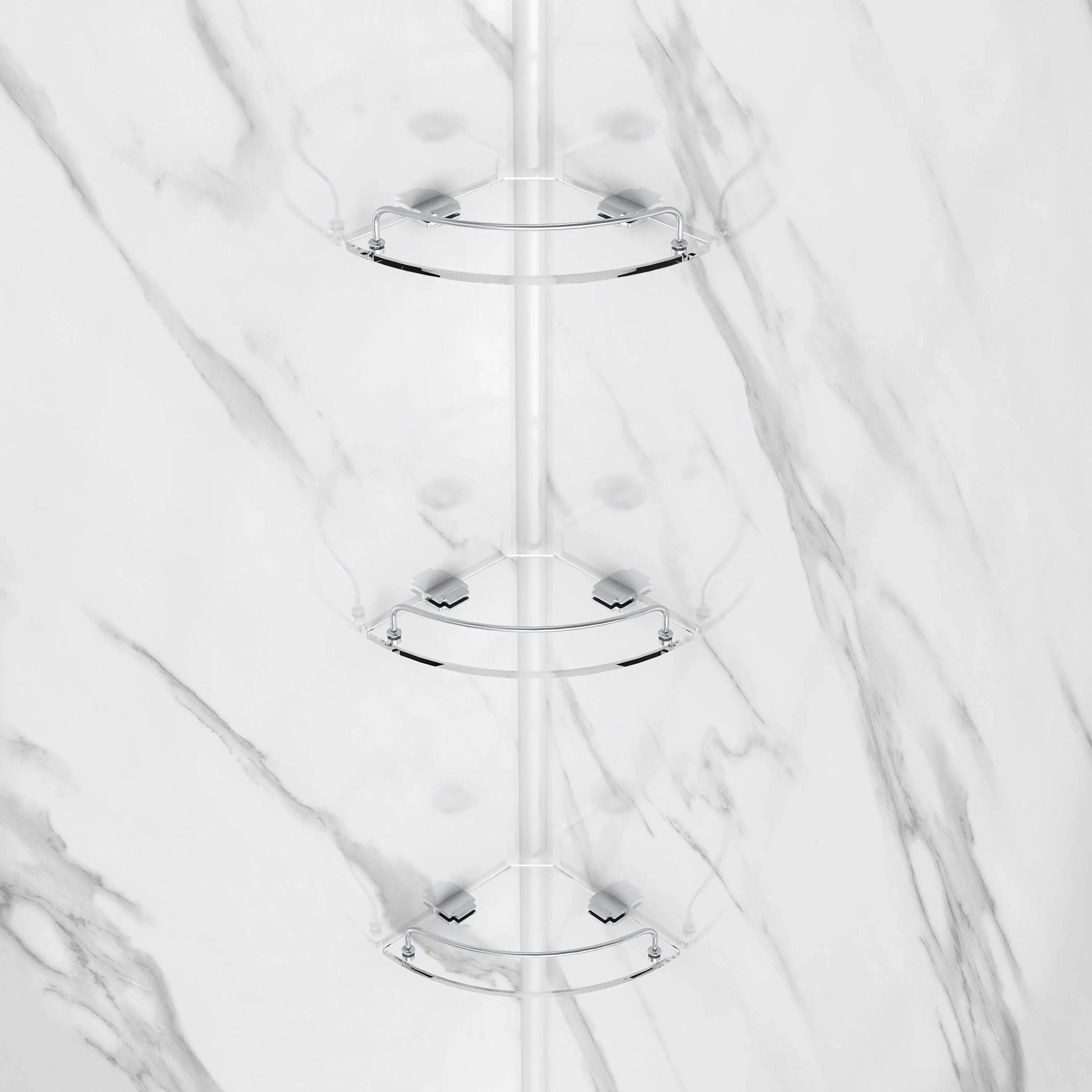 Clear glass shelves on a white background