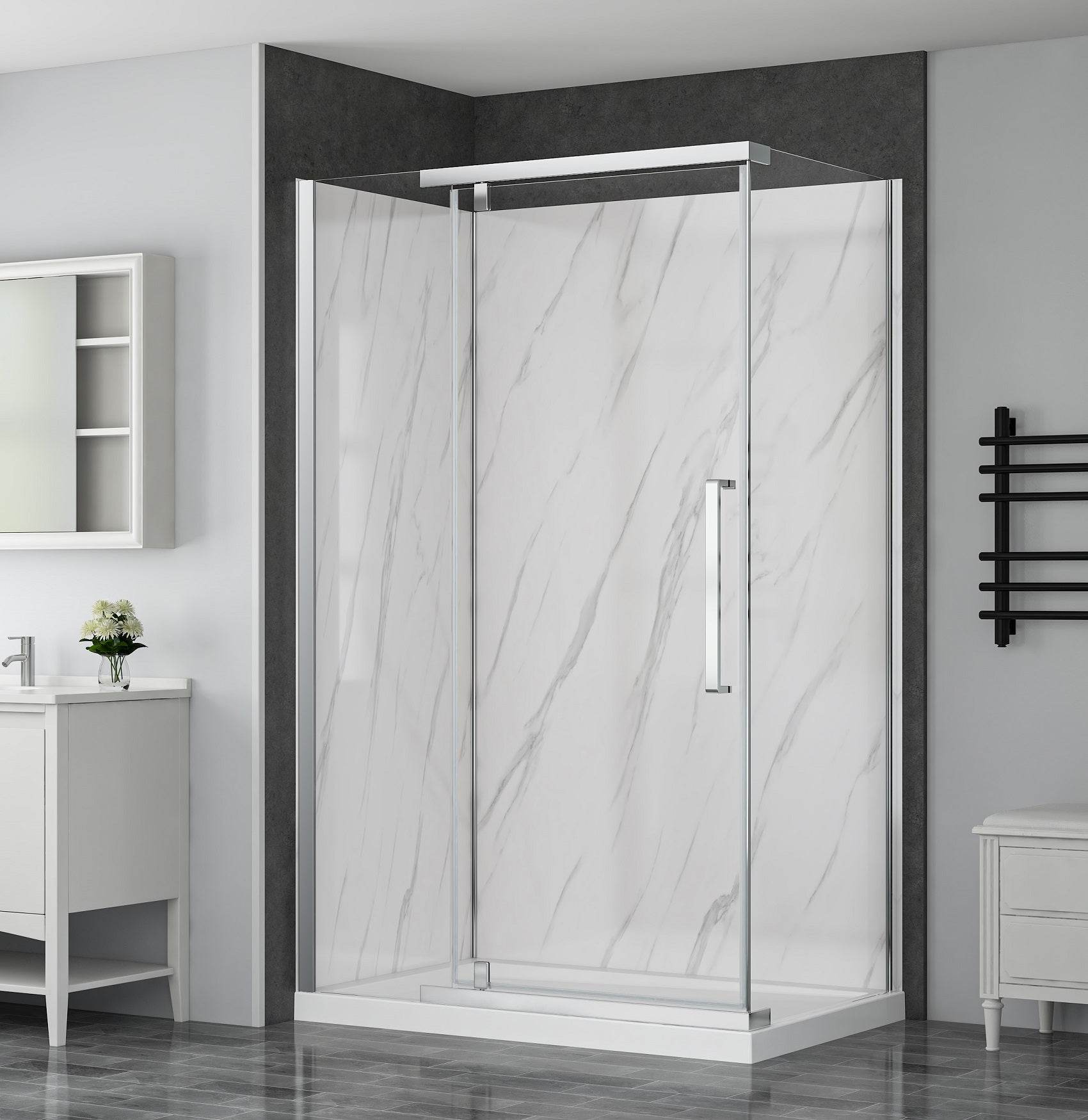 Vienna 48" W x 32" D x 78.6" H Rectangular Chrome Shower Kit
