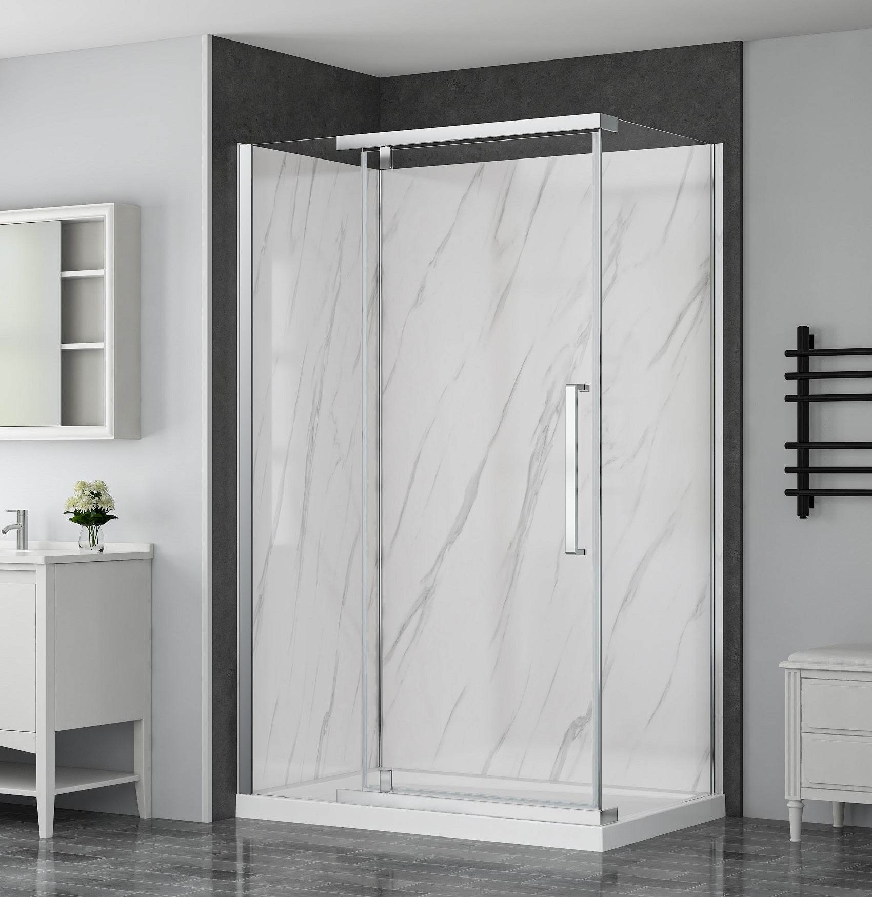 Vienna 48" W x 32" D x 78.6" H Rectangular Chrome Shower Kit - Dreamwerks