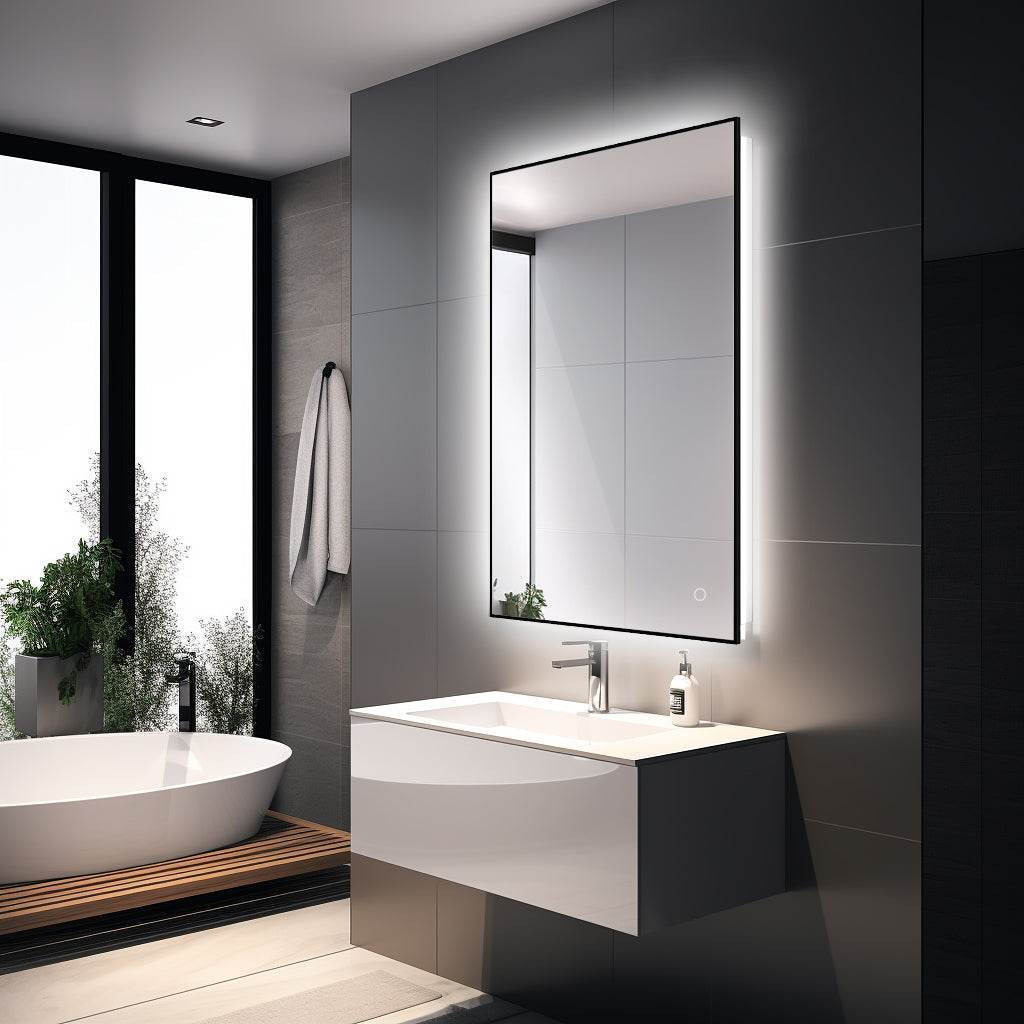 MARTZ 24"W x 32"H modern bathroom mirror with dimmable LED, touchscreen & anti-fog feature.