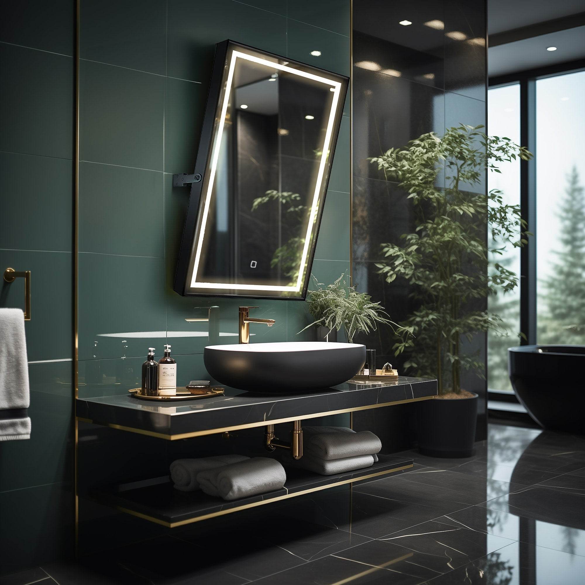 Kalista 24"x32" Pivot Mirror with High-Performance LED Lighting – Modern Luxury Bathroom Decor