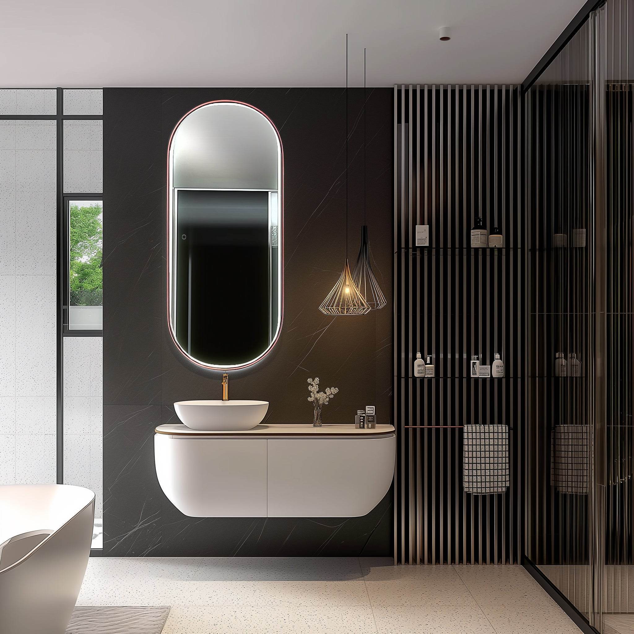 Highwood 63"H x 25.6"W Oval LED Mirror – Sleek Modern Design with Ambient Lighting, Waterproof