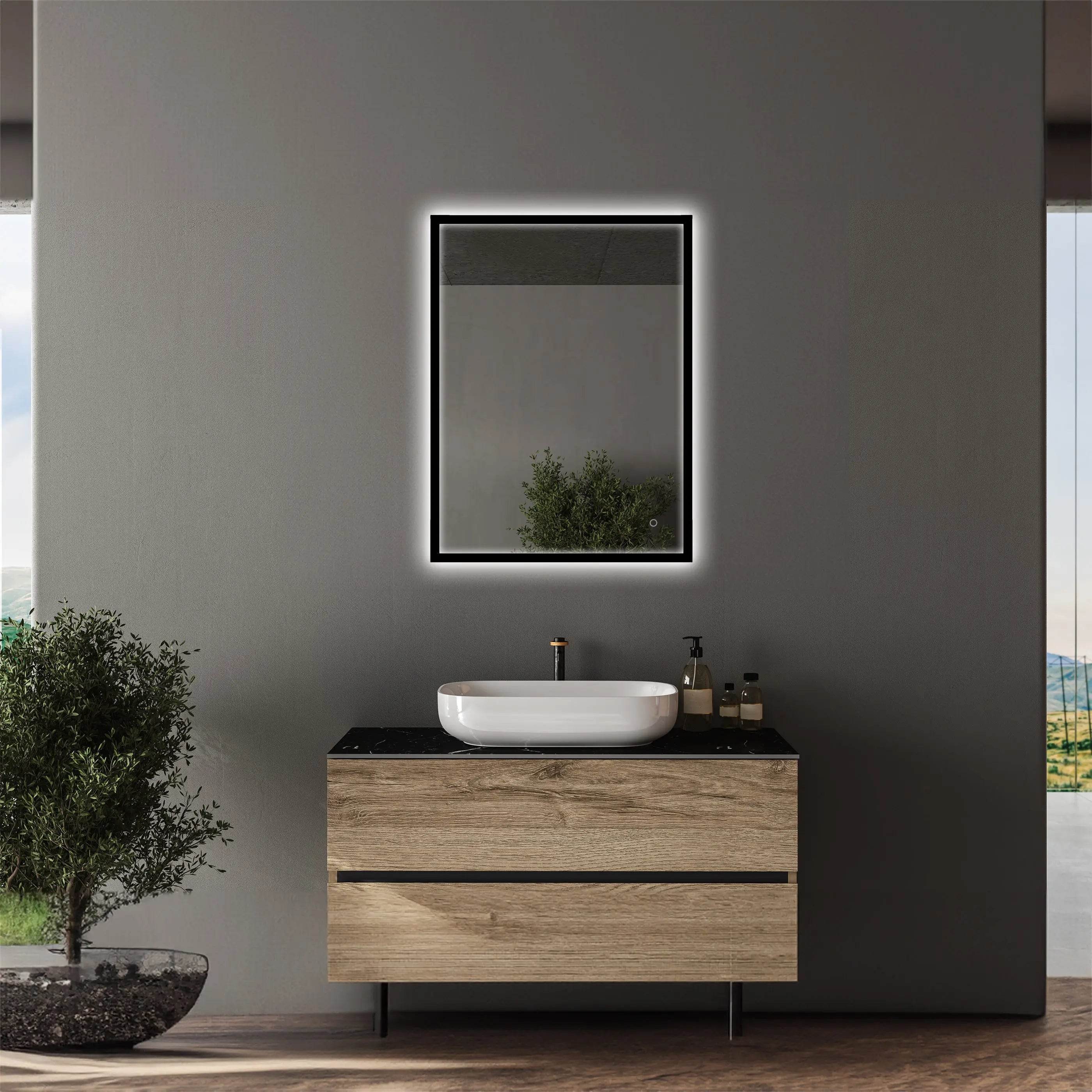 LEO Front & Backlit LED Lighted Mirror with Dimmer & Defogger - Available in 2 Sizes - Dreamwerks