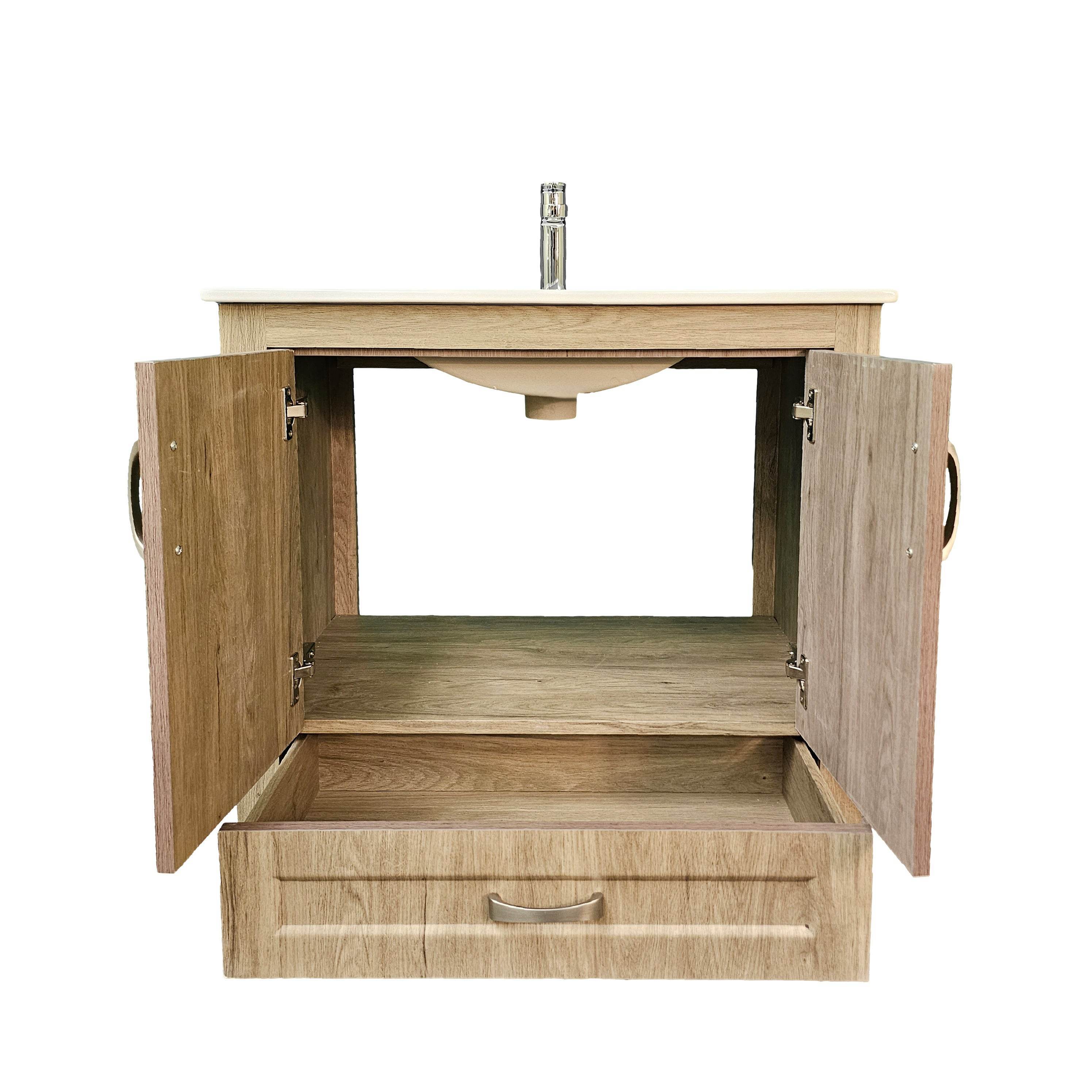 Livorno 30" W x 19" D x 33" H Vanity with White Ceramic Vanity Top in Woodgrain Finish - Dreamwerks