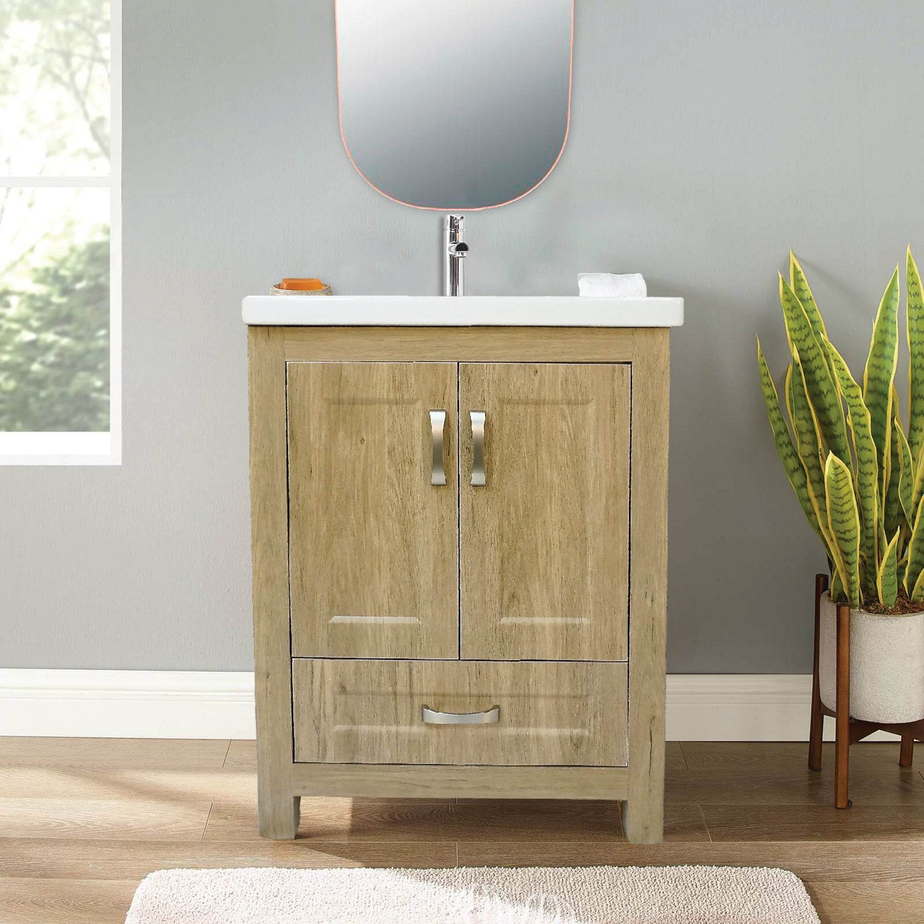 Livorno 24" W x 19" D x 33" H Vanity With Ceramic Vanity Top in Woodgrain Finish - Dreamwerks