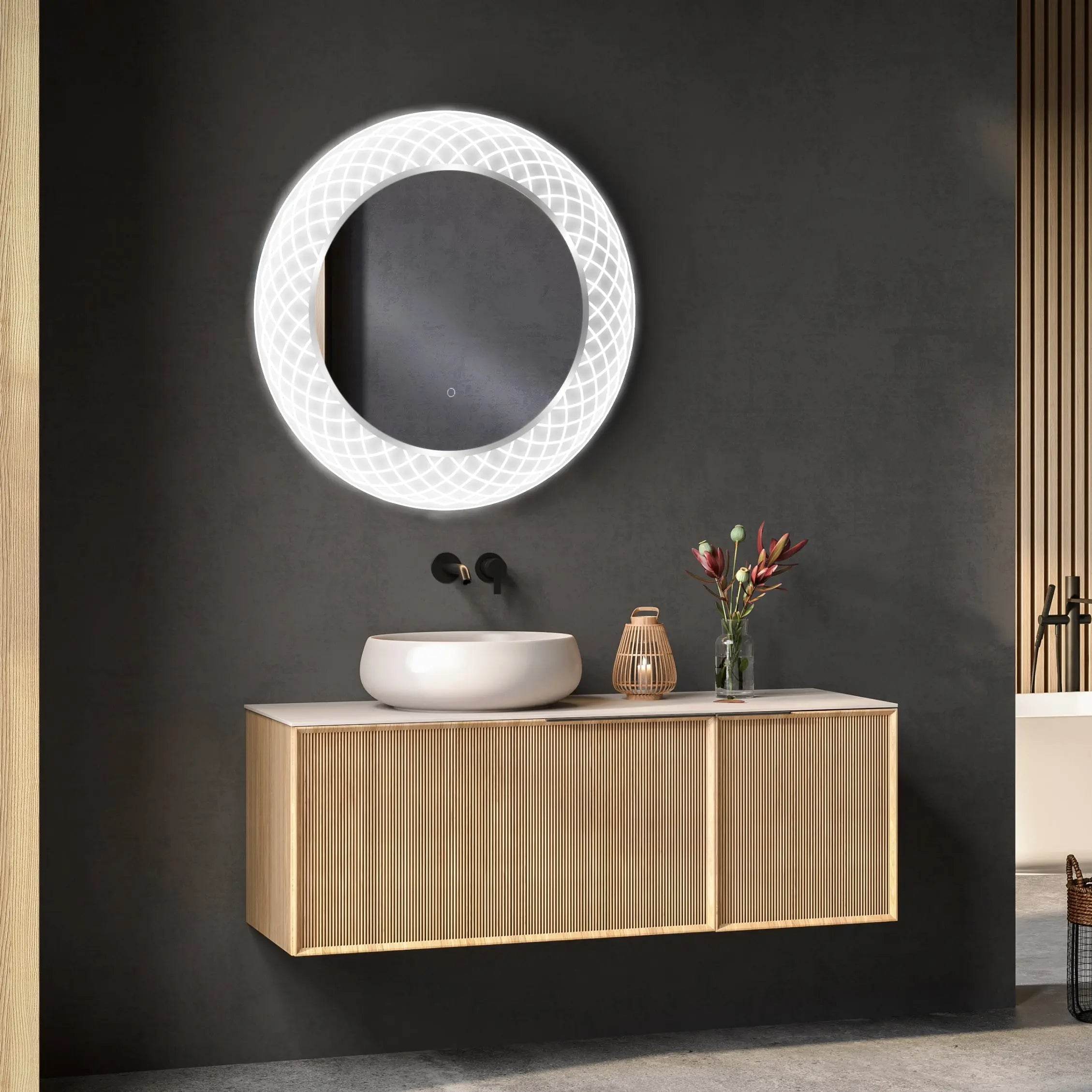 Liza Round LED Lighted Mirror with Dimmer & Defogger - Available in 2 Sizes - Dreamwerks