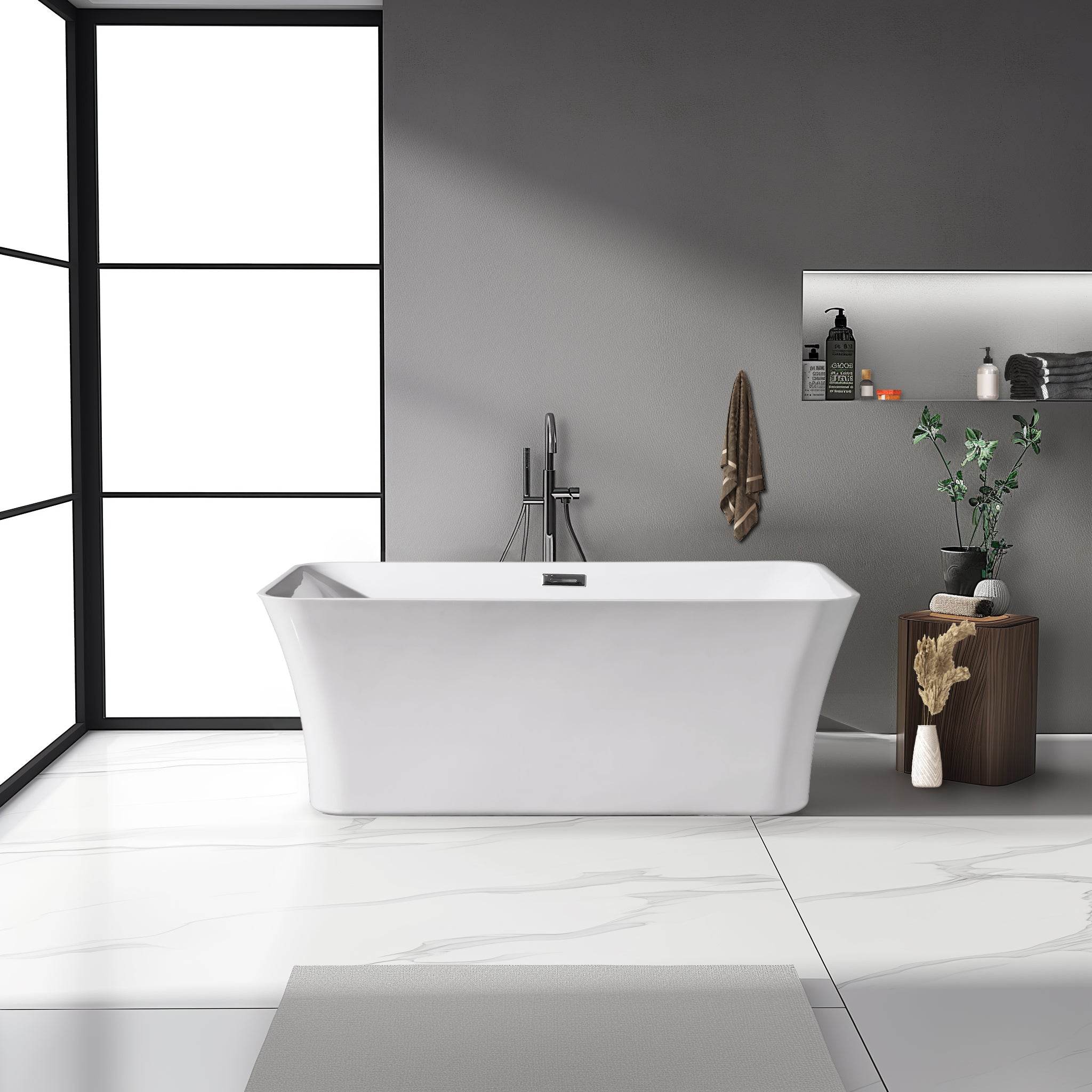 Dreamwerks 80 Gallon White Acrylic Rectangular Tub – Fiberglass Bathtub for Modern Baths