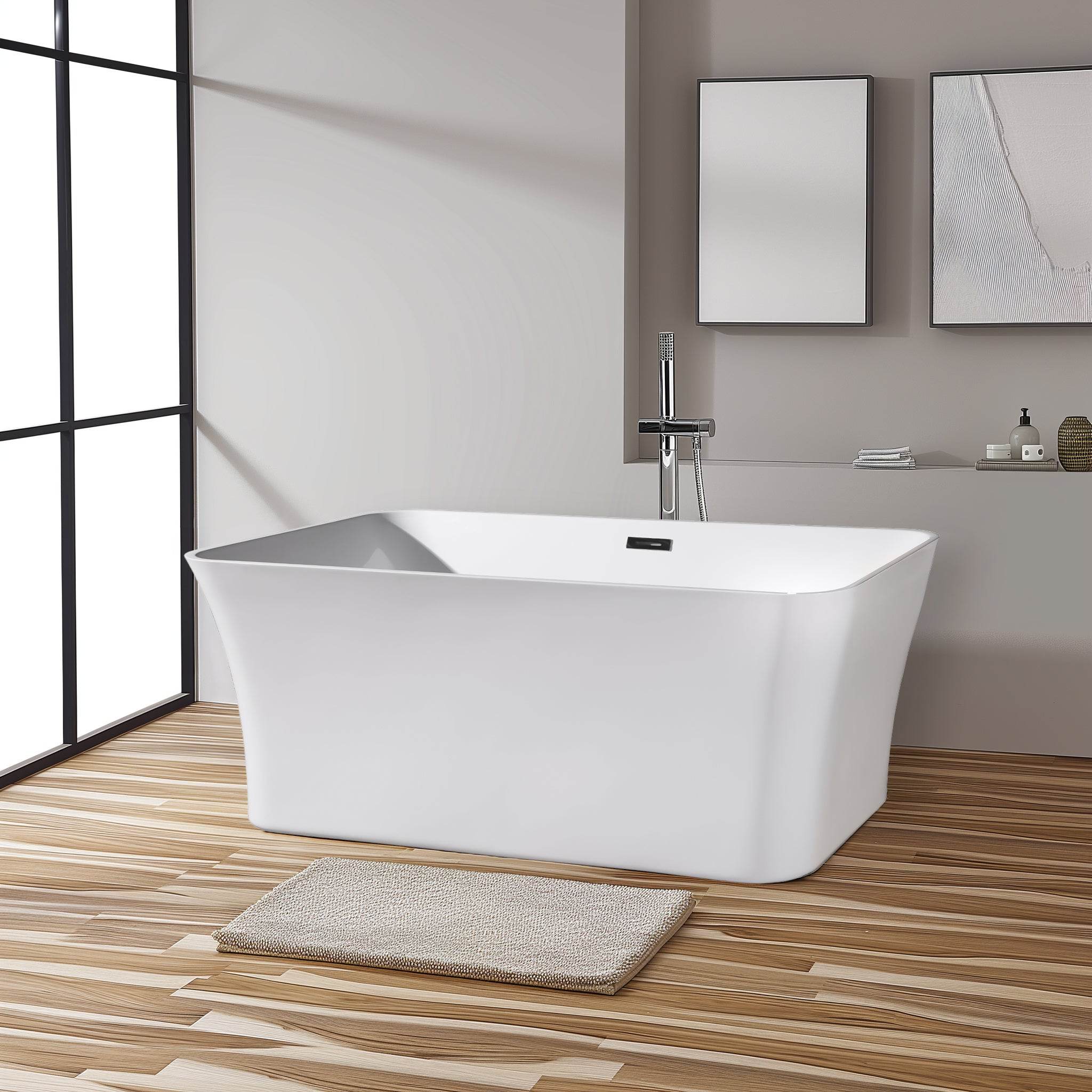 Dreamwerks 80 Gallon White Acrylic Rectangular Tub – Fiberglass Bathtub for Modern Baths