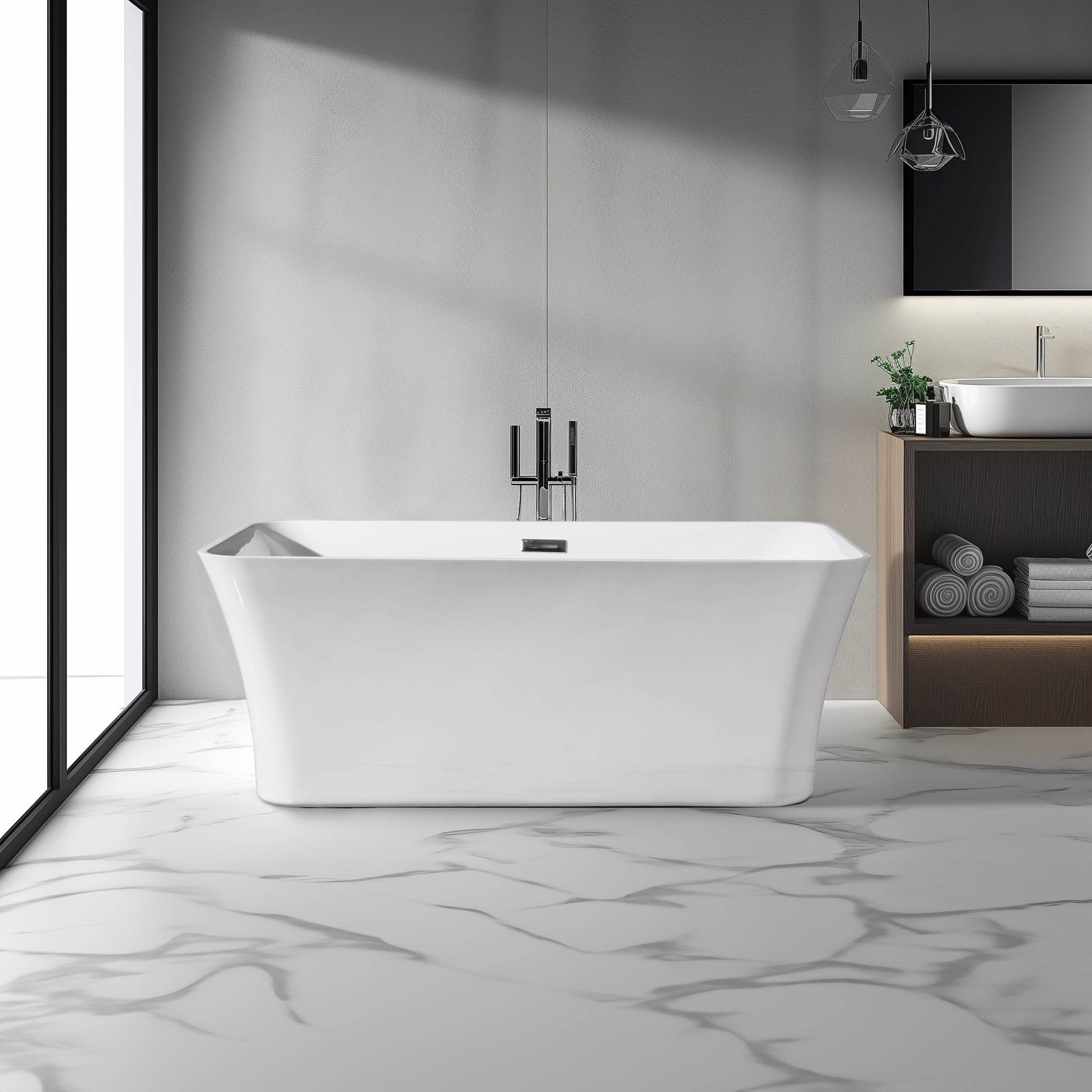 Dreamwerks 80 Gallon White Acrylic Rectangular Tub – Fiberglass Bathtub for Modern Baths