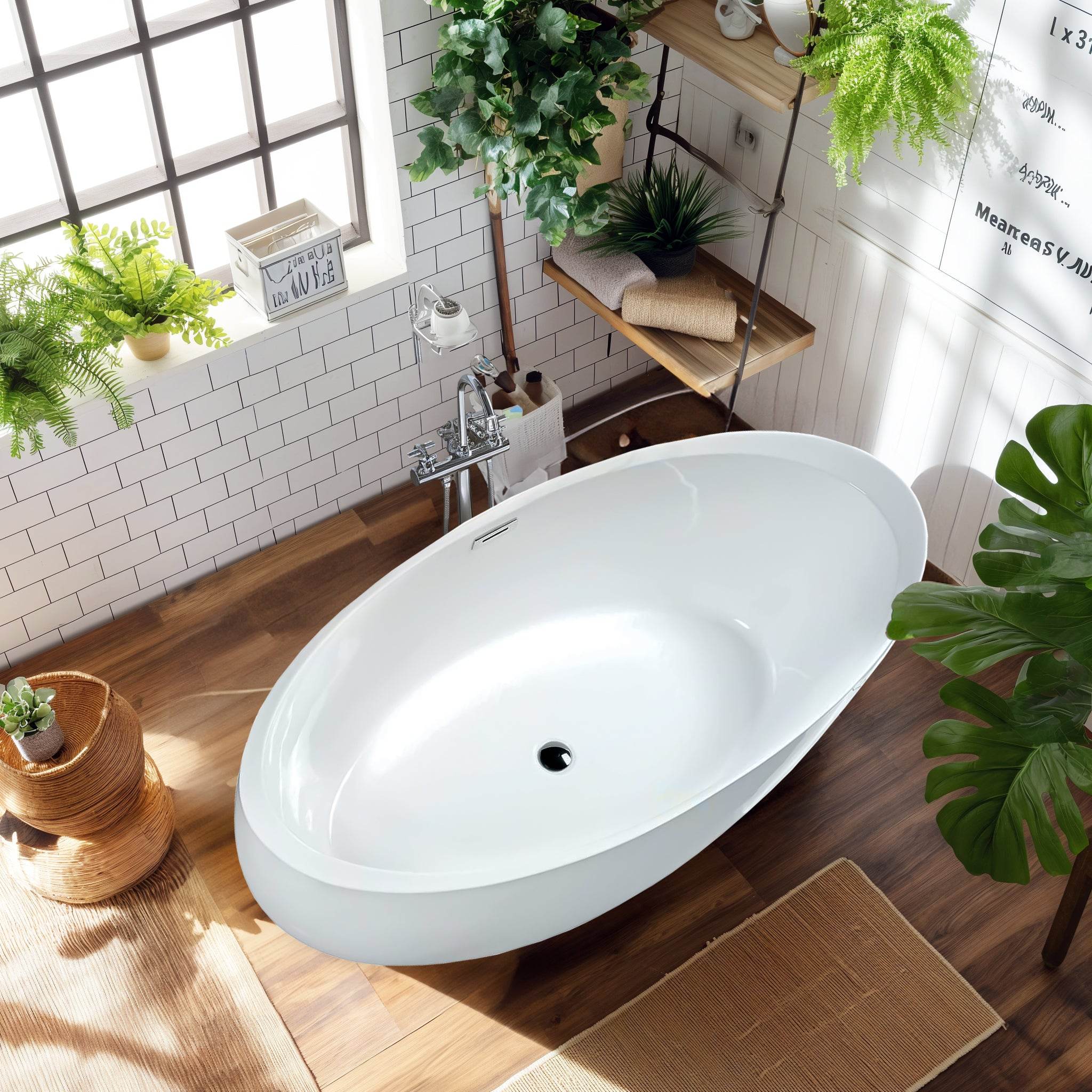 Luxury freestanding Acrylic Flatbottom oval fiberglass bathtub in glossy white β Dreamwerks