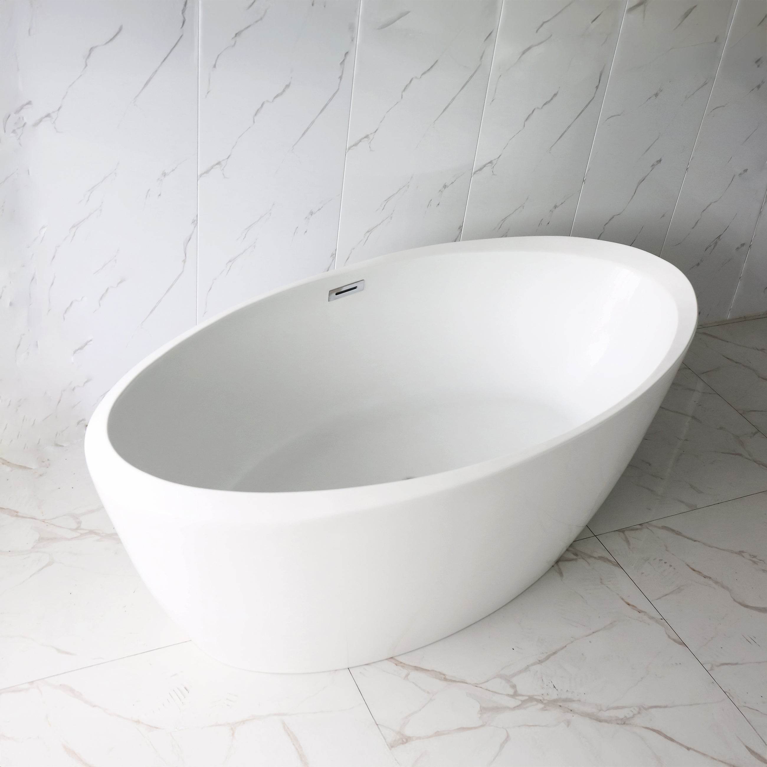 Luxury freestanding Acrylic Flatbottom oval fiberglass bathtub in glossy white β Dreamwerks