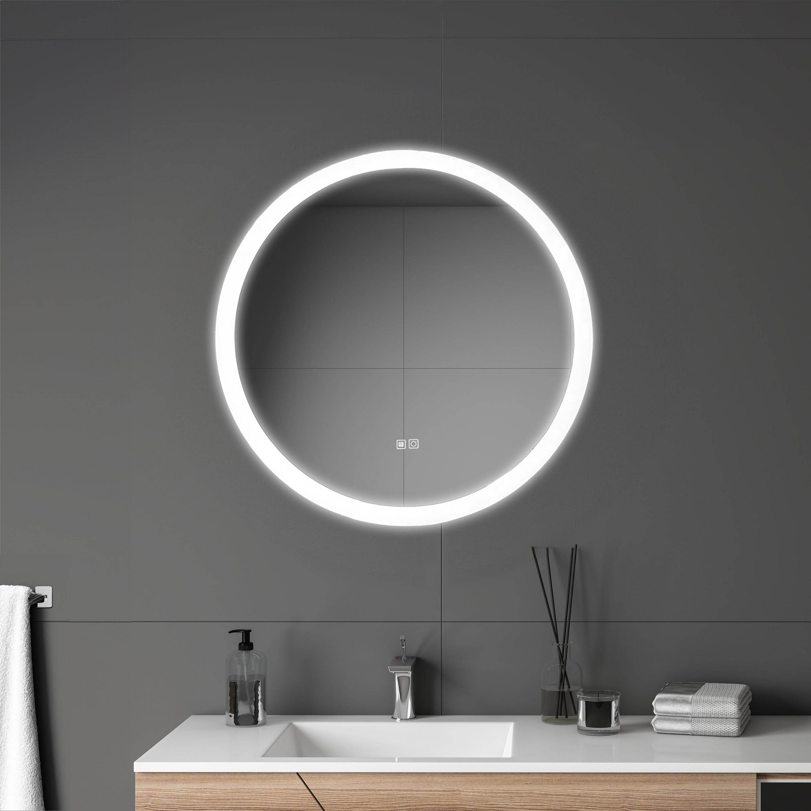 Mariana Round LED Mirror with Dimmer & Defogger – Bathroom LED Mirror, Illuminated Makeup Mirror - Dreamwerks