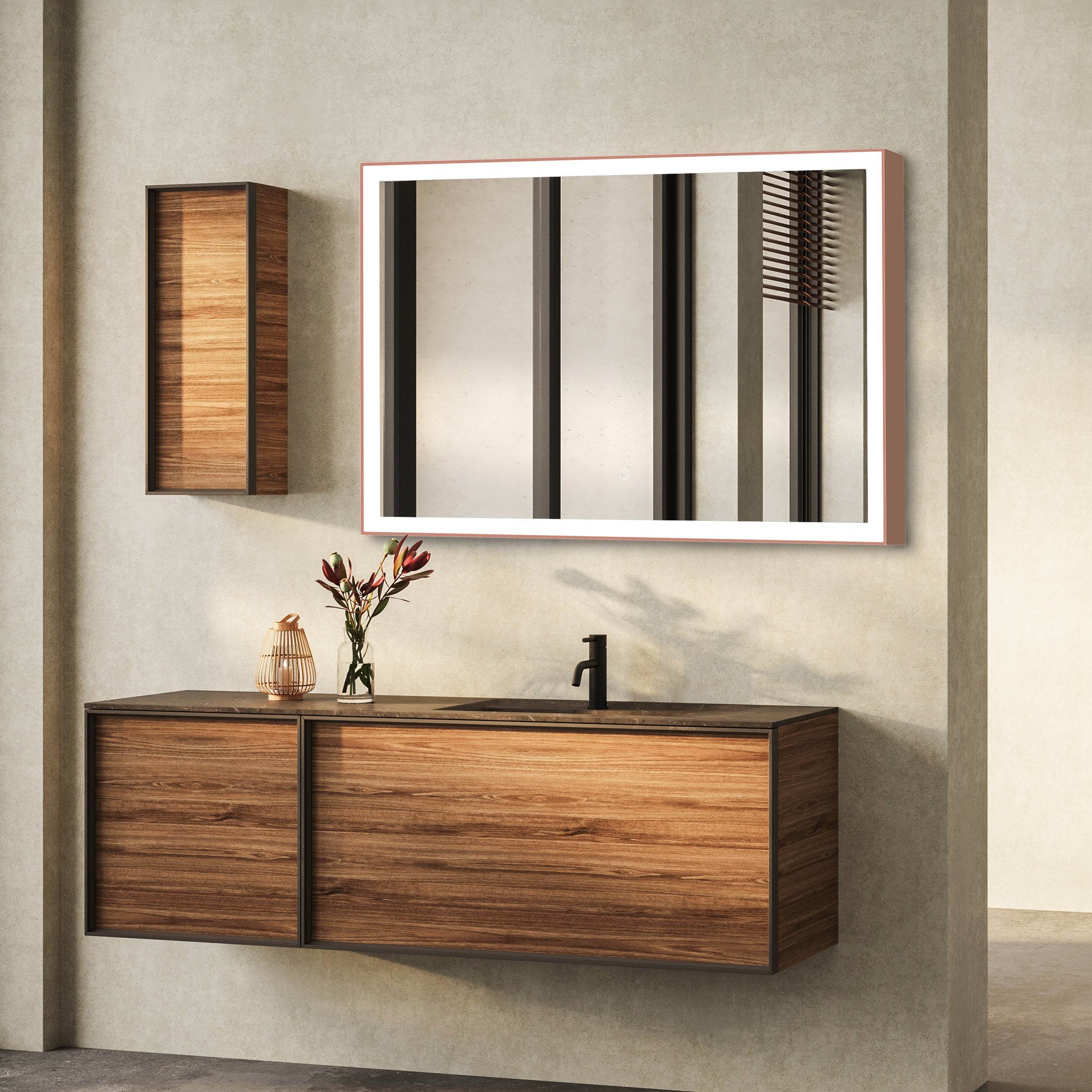 Rose Gold Dimmable LED Mirror 40"W x 24"H β Luxury Bathroom Mirror for Stylish Home Decor