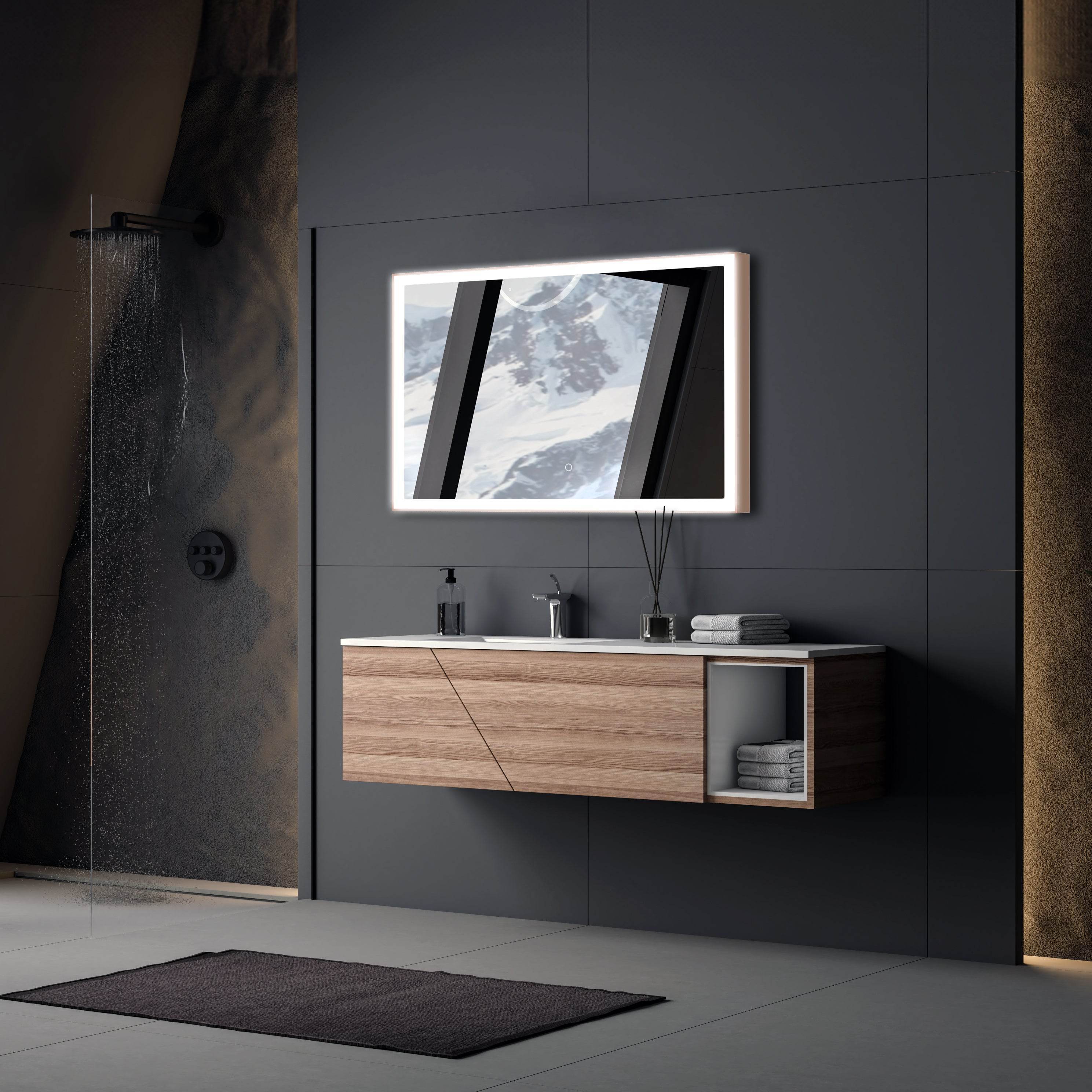 Rose Gold Dimmable LED Mirror 40"W x 24"H – Luxury Bathroom Mirror for Stylish Home Decor