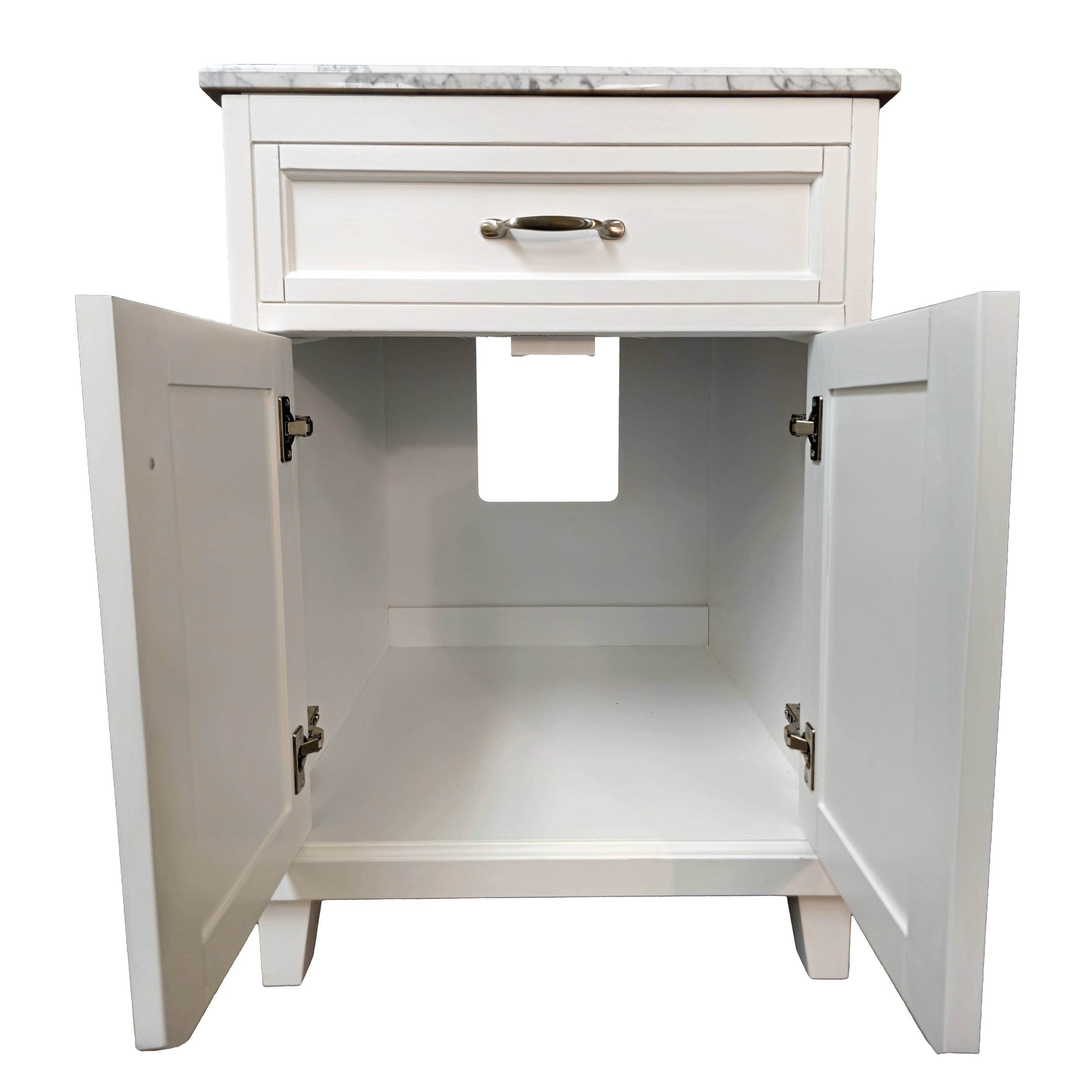 Bathroom Vanity in White with Solid Wood & Carrara Marble Top - Available in 3 sizes - Dreamwerks
