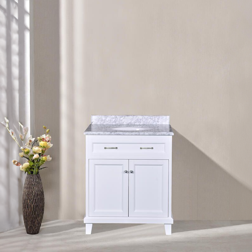 Addison 30"W x 22.4"D x 35"H White Vanity w/ Solid Wood & Carrara Marble Top