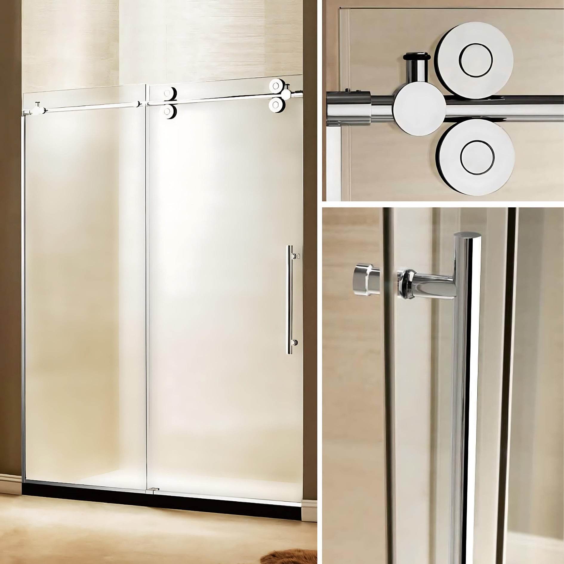 Apollo 60 in. W x 79 in. H Frameless Double Roller Shower Door with Frosted Glass - Dreamwerks