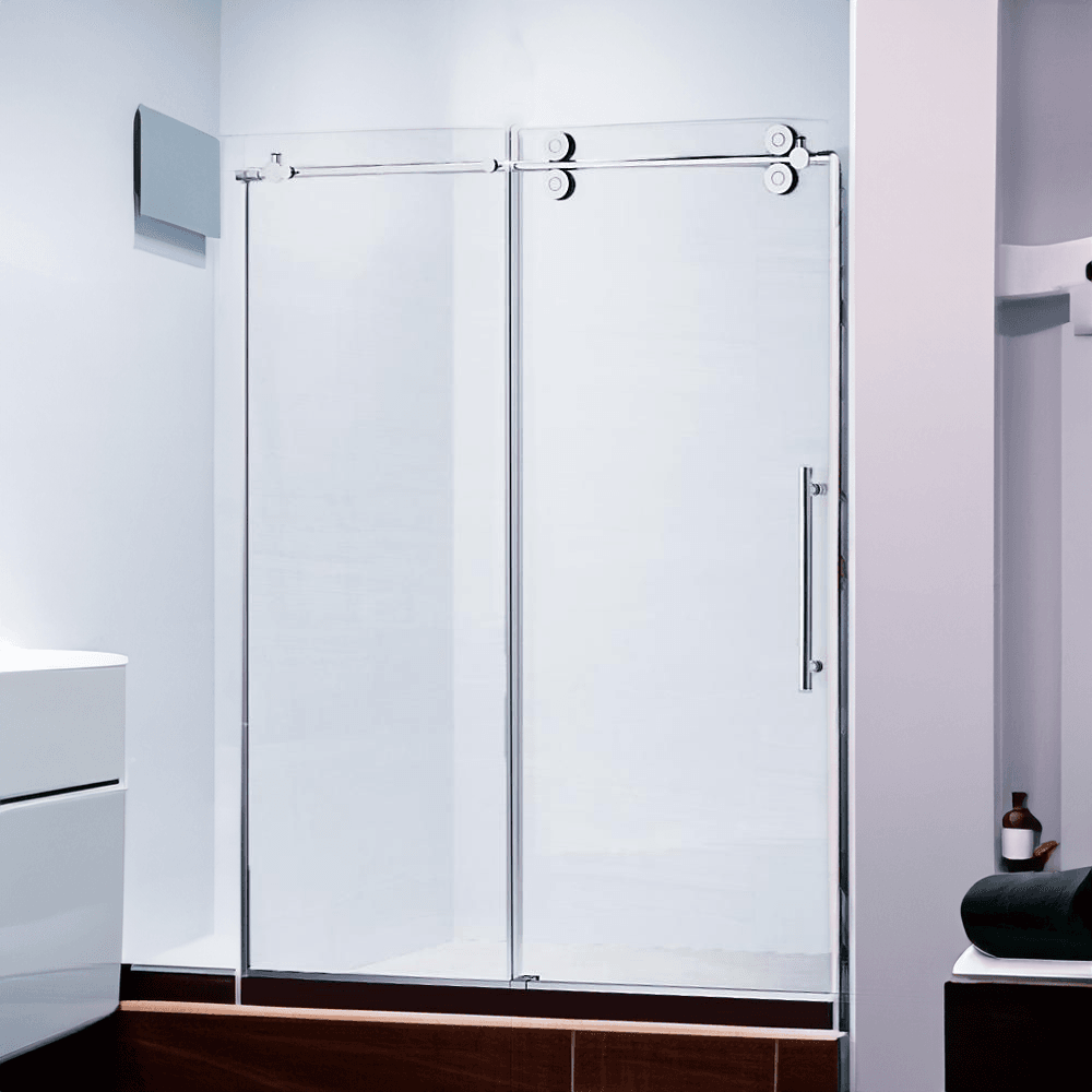 Dreamwerks 60 in. W x 79 in. H Frameless Sliding Shower Door in Bright Chrome with Frosted Glass
