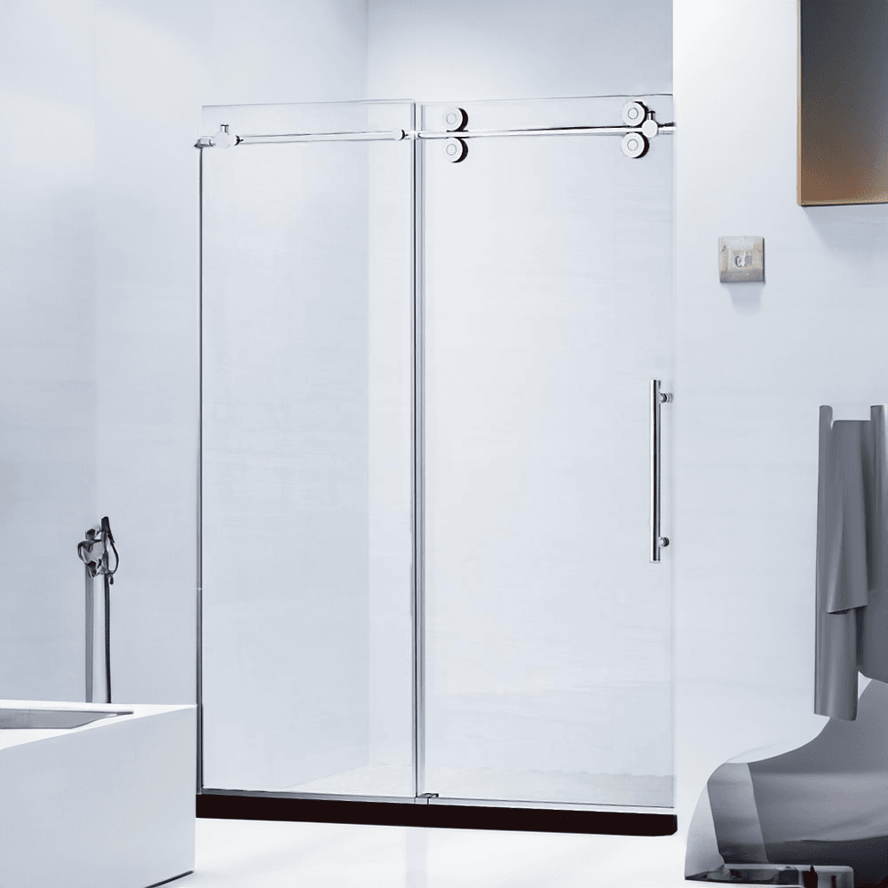 Dreamwerks 60 in. W x 79 in. H Frameless Sliding Shower Door in Bright Chrome with Frosted Glass