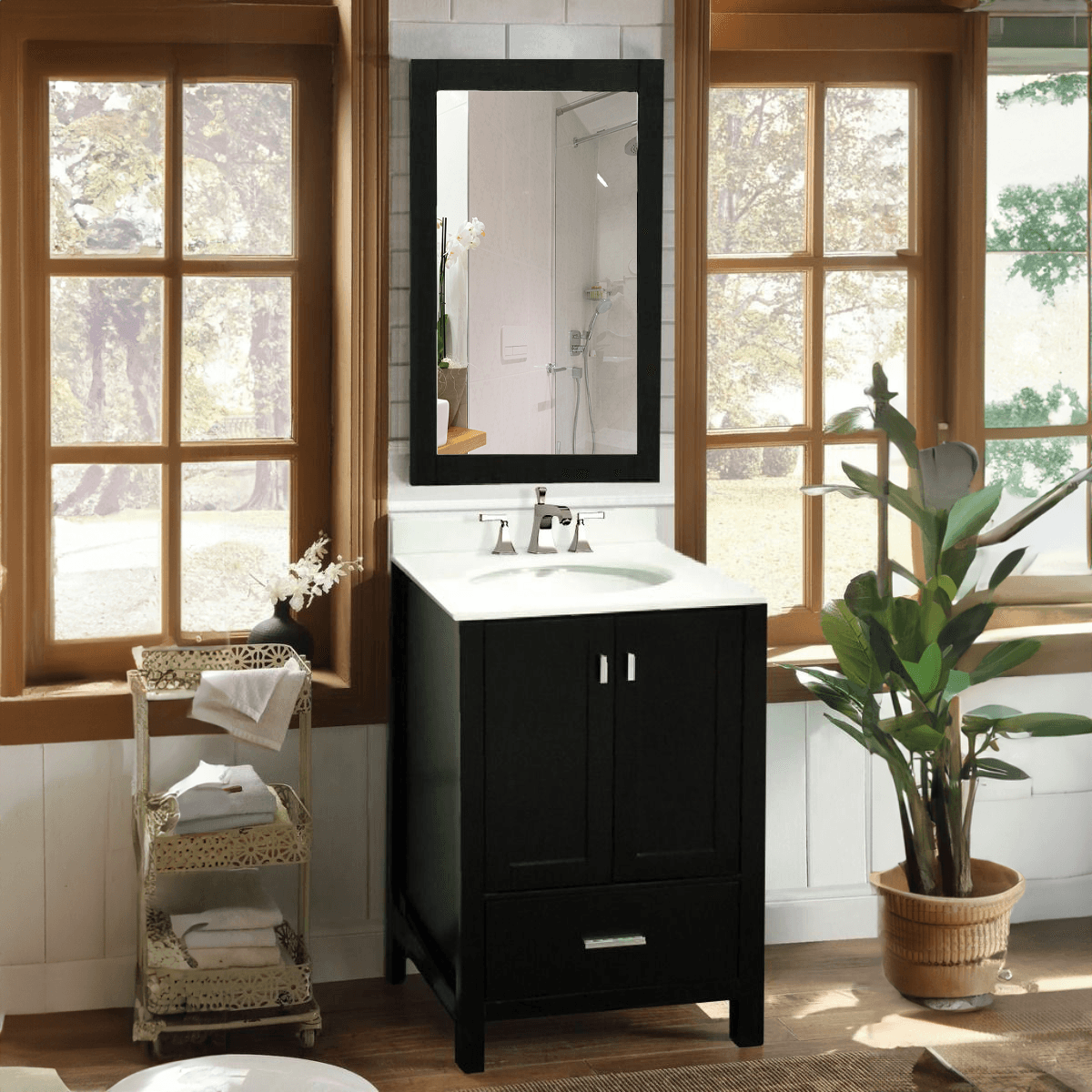 VERTEX 24" W X 22" D X 36" H Stylish Elegant Vanity with Marble Vanity Top with Basin in White - Dreamwerks