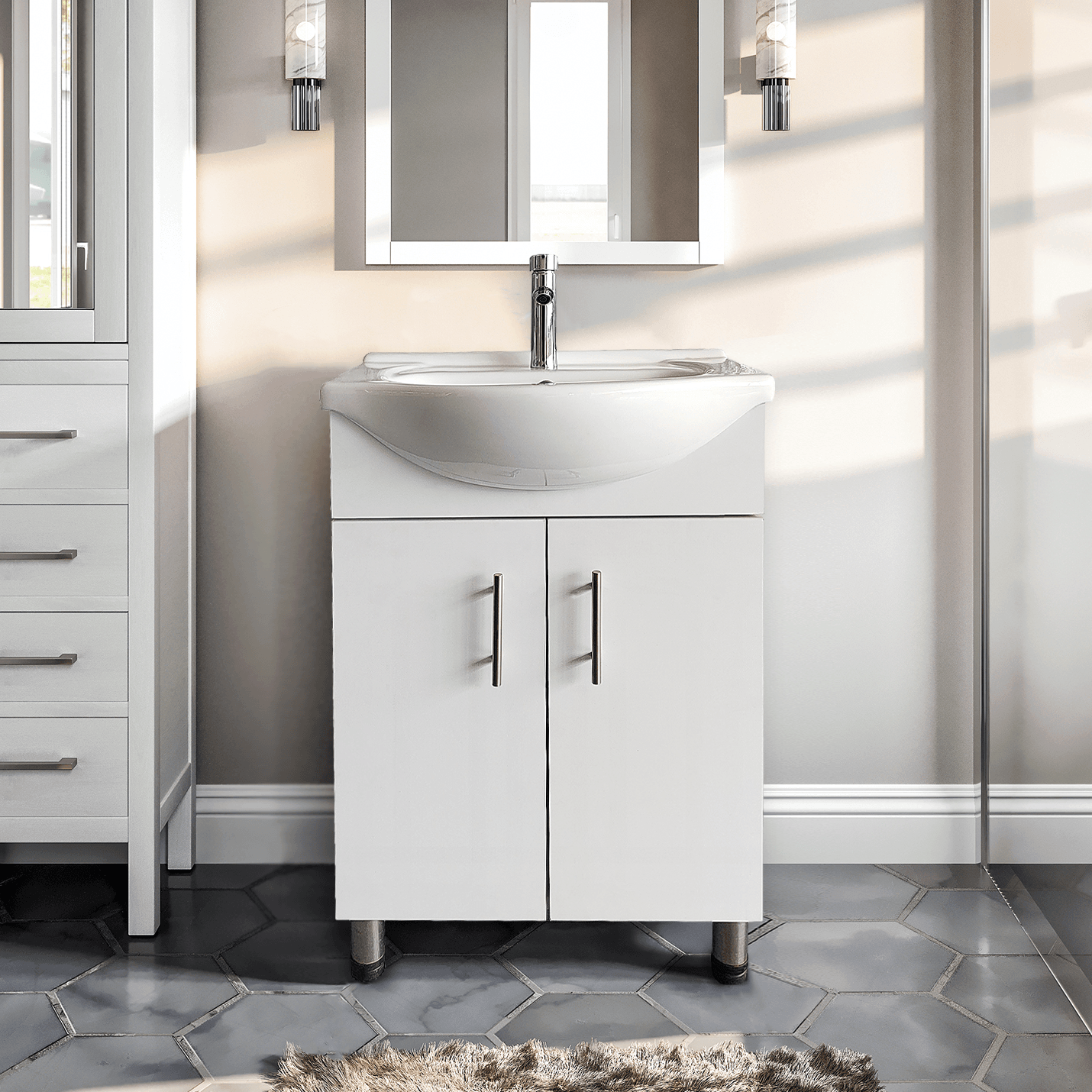 Lilly 24" W x 18" D x 34" H Euro-Style Vanity in White with Ceramic Vanity Top - Dreamwerks