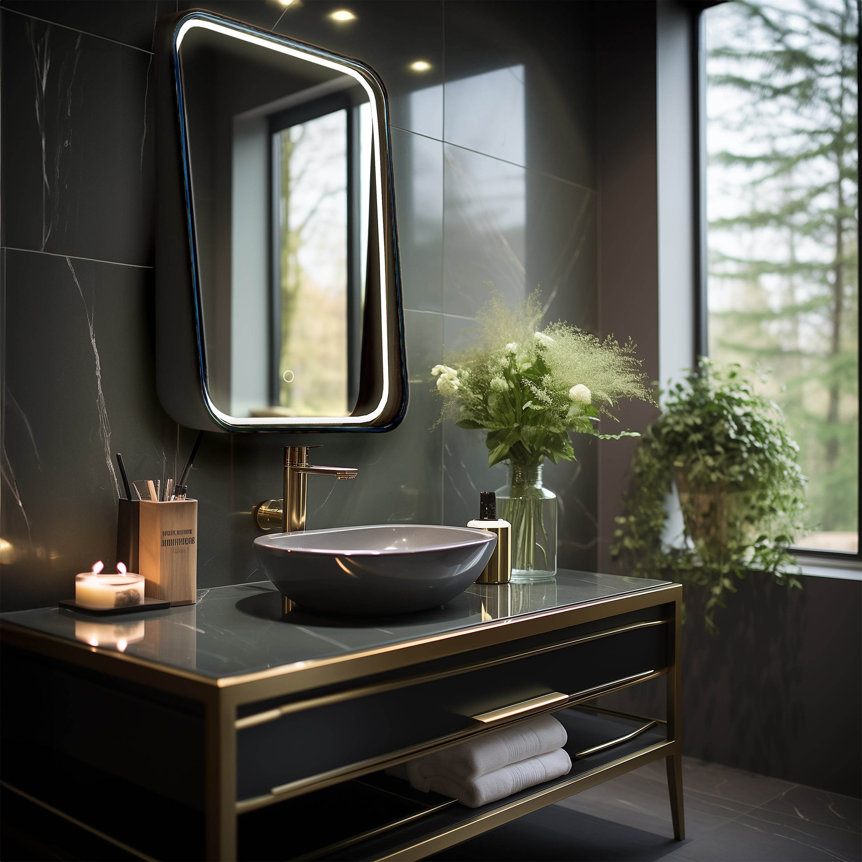 Zara 24"W x 32"H LED Lighted Mirror with Integrated Shelf - Dreamwerks