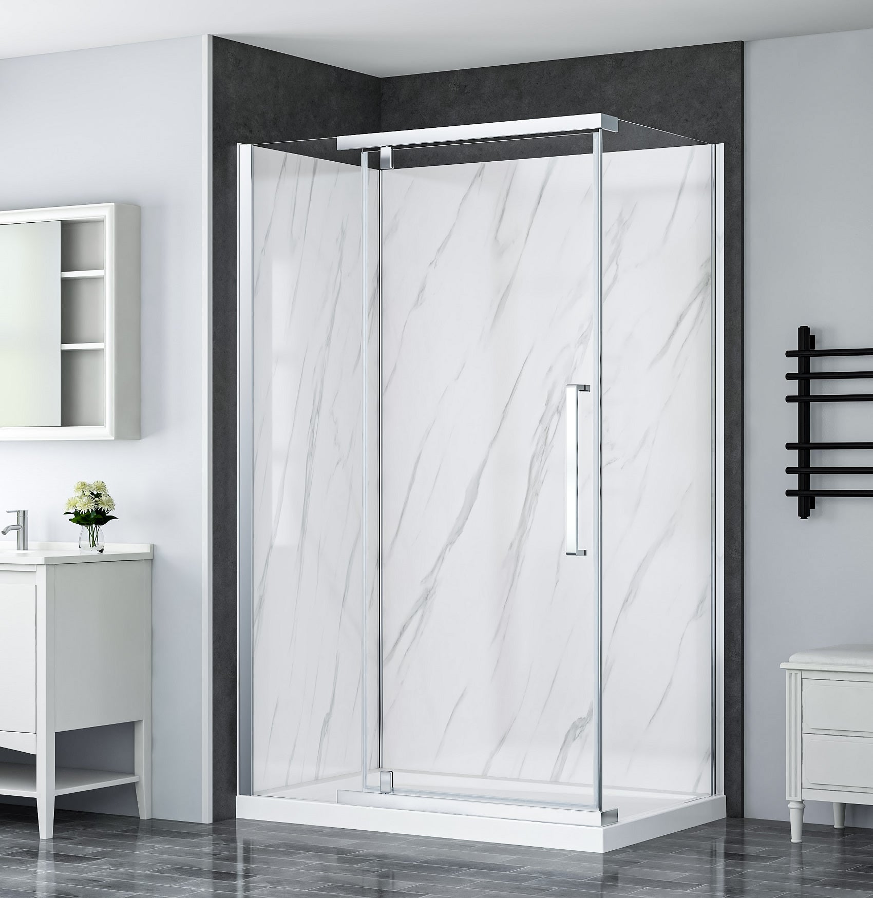 Vienna chrome shower kit with pivot shower door and durable base – all-in-one bathroom upgrade