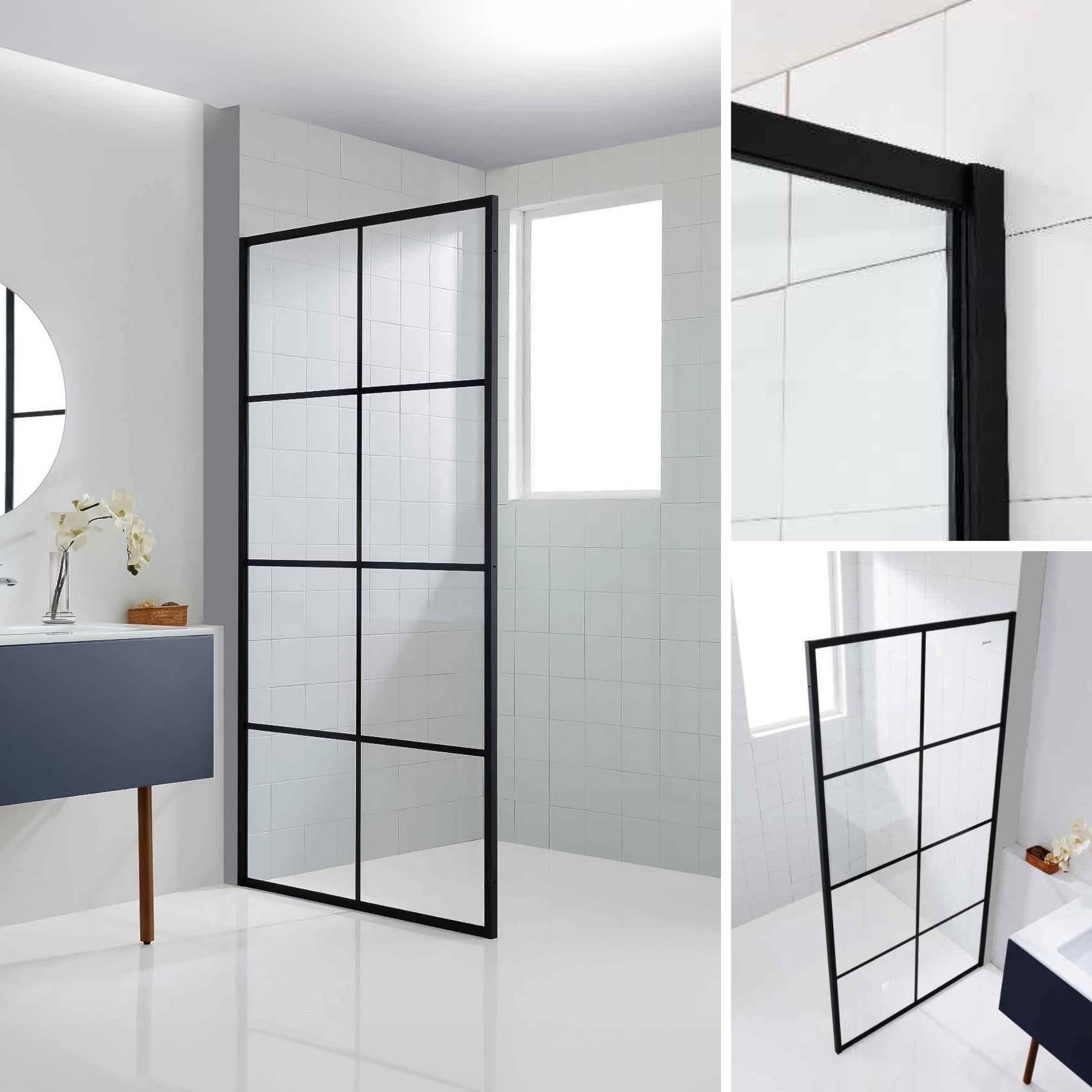 Dreamwerks black framed clear glass shower screen, extra tall and easy to clean