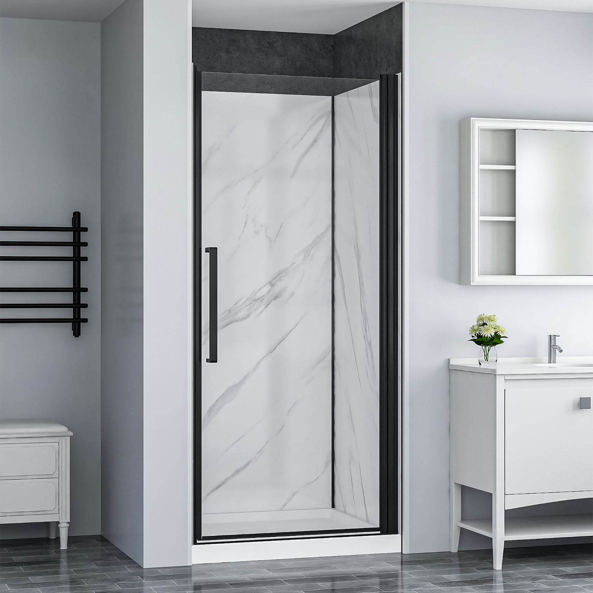 York 36 in. W x 36 in. D x 79 in. H Alcove Black Shower Kit - Dreamwerks