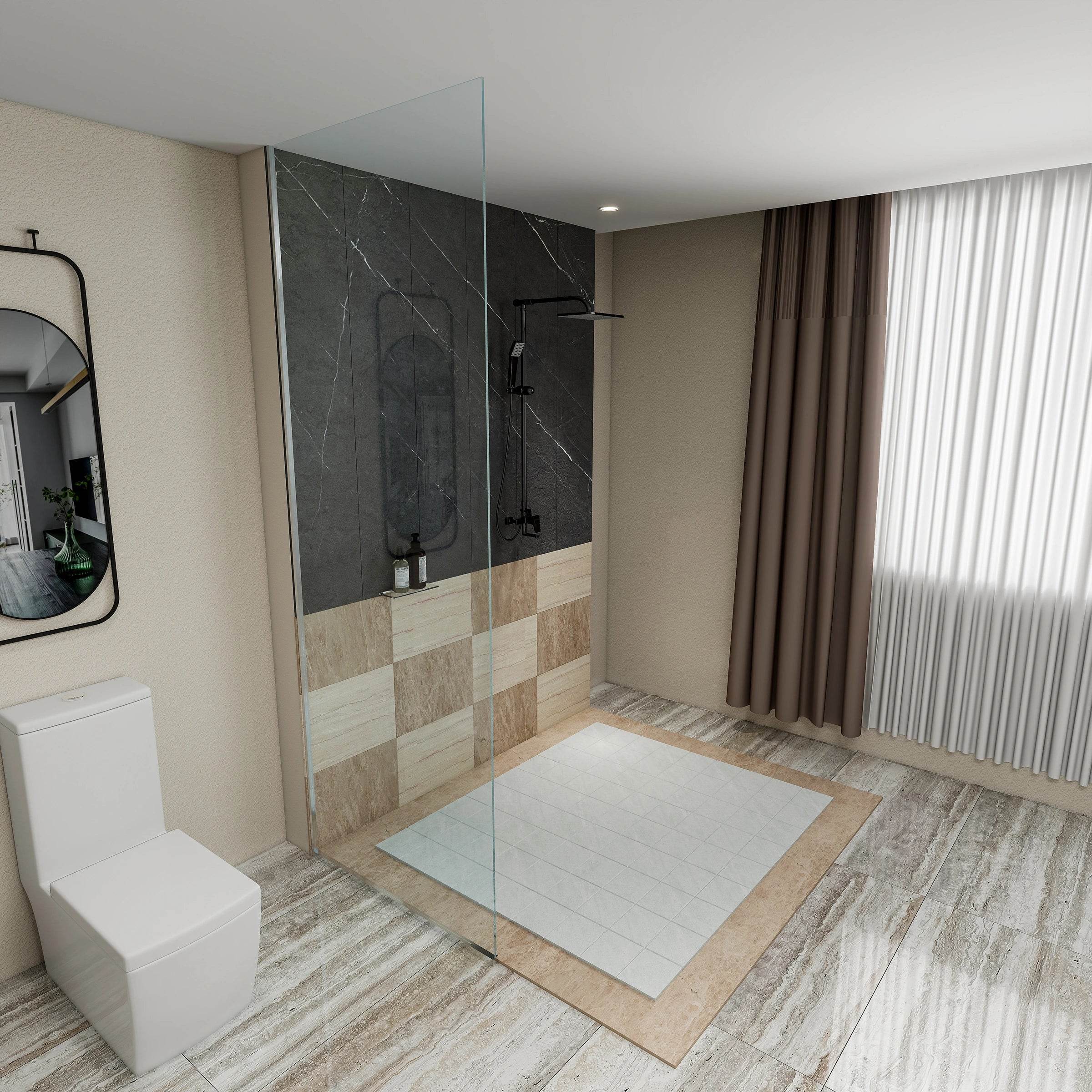 Dreamwerks 35.4"W x 79"H Frameless Fixed Shower Door in Chrome - Available in Clear or Frosted Glass