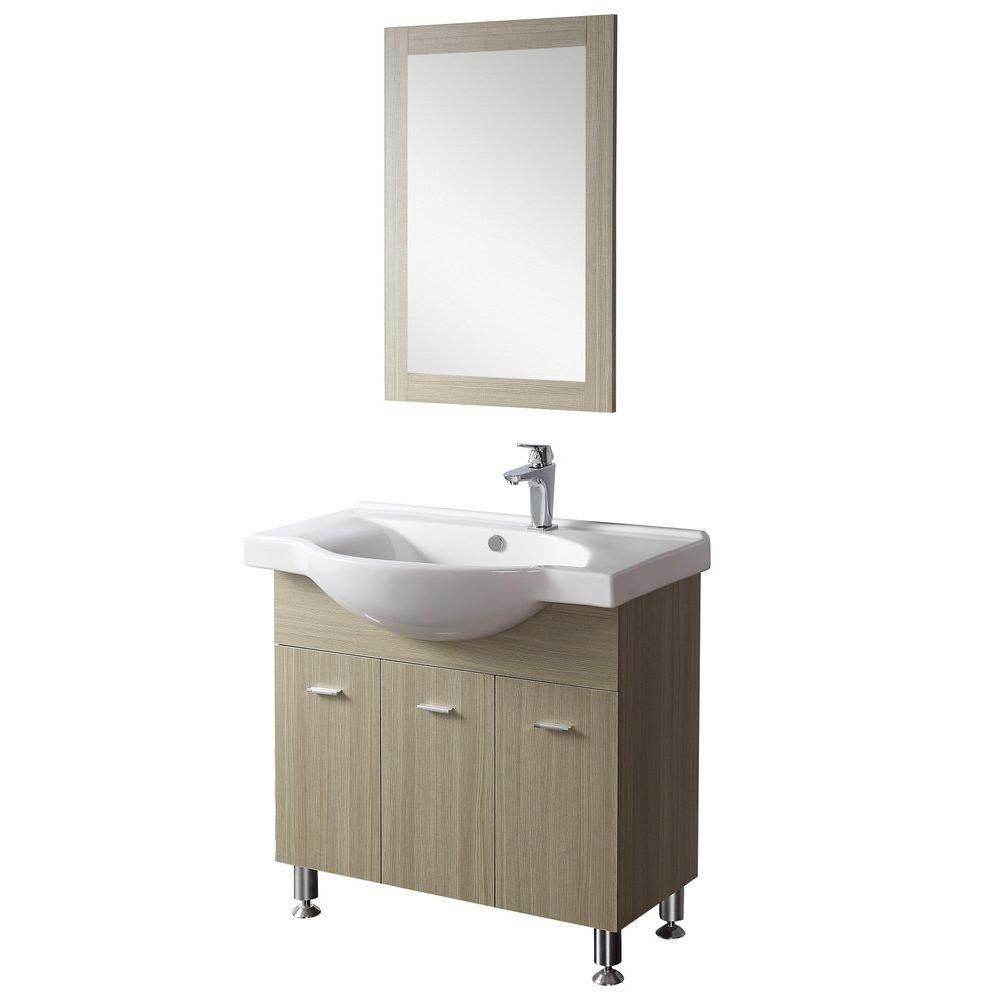 Bango 33.5" W x 19.5" D x 32" H Vanity in Beige with Ceramic Vanity Top in White - Dreamwerks