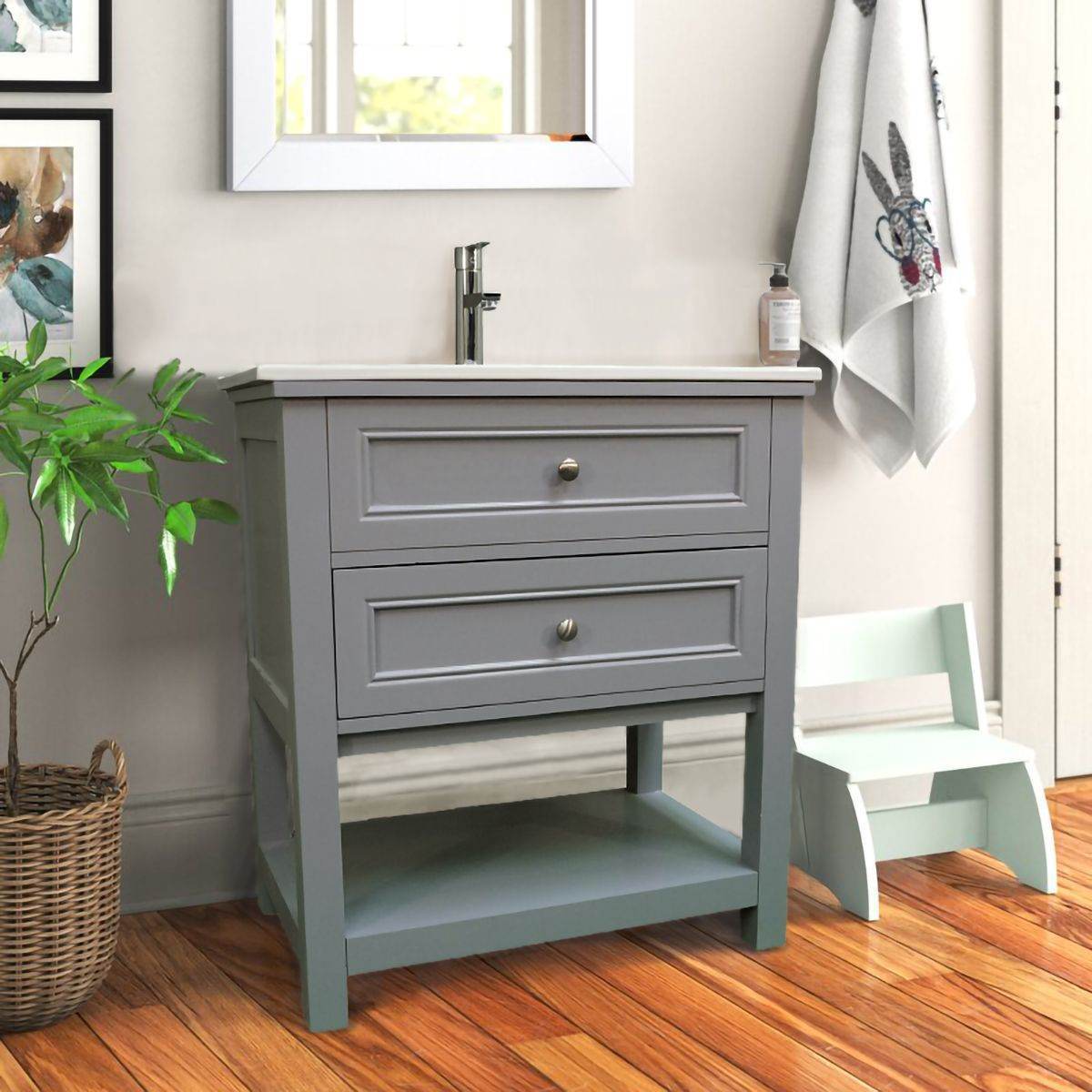 Sienna 30" W x 22" D x 33" H Vanity In Gray With Ceramic Vanity Top - Dreamwerks