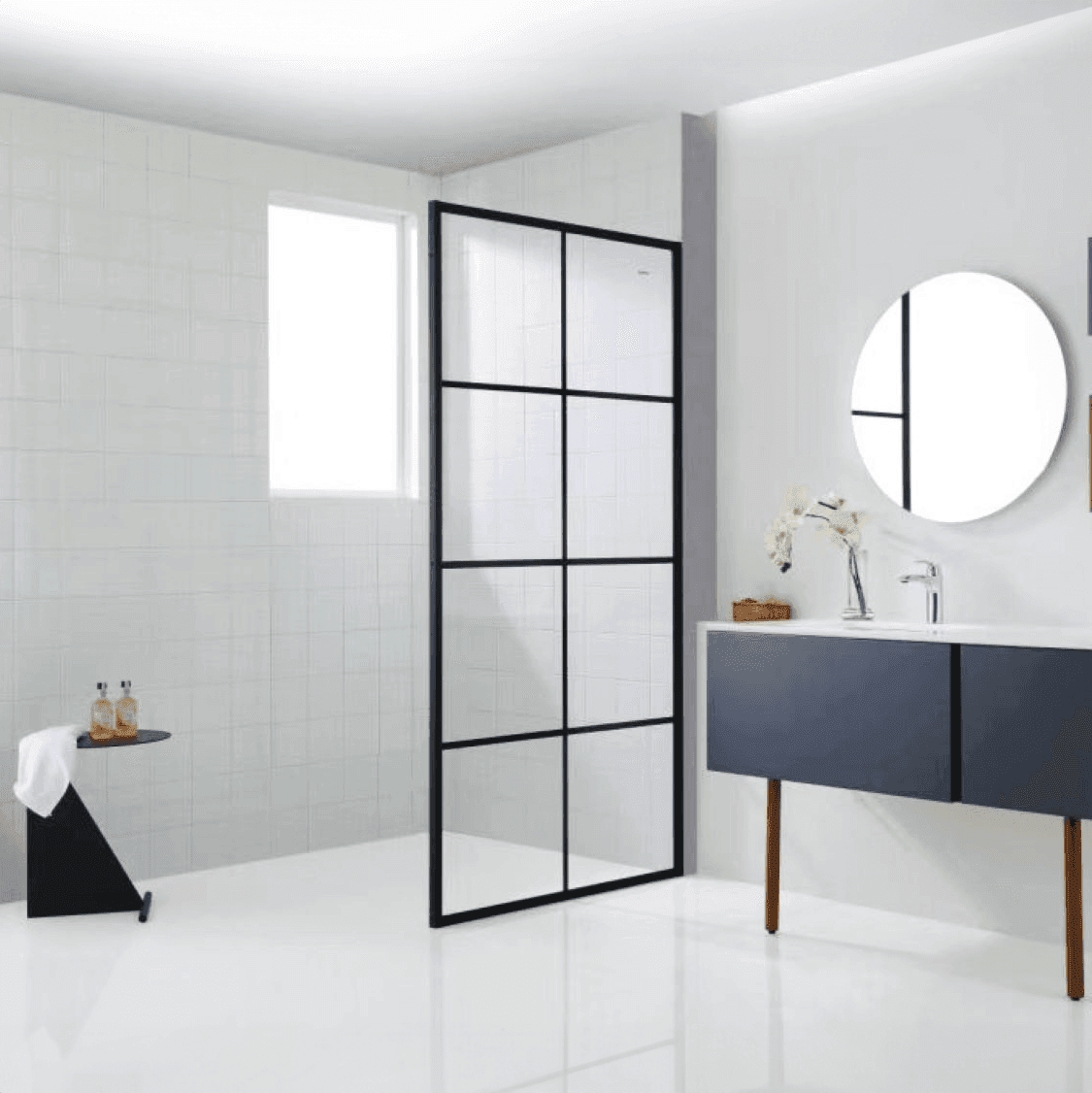 Dreamwerks 40 in. W X 79 in. H Shower Screen in Black with Clear Glass - Dreamwerks