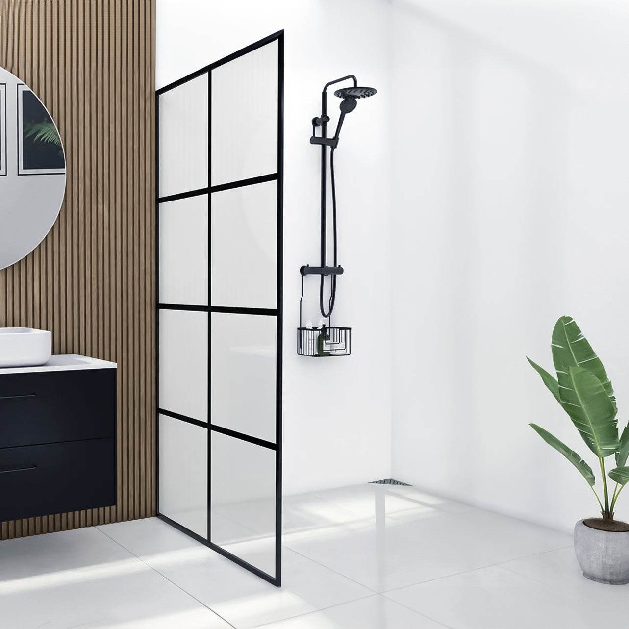 Dreamwerks 40 in. W X 79 in. H Shower Screen in Black with Clear Glass - Dreamwerks