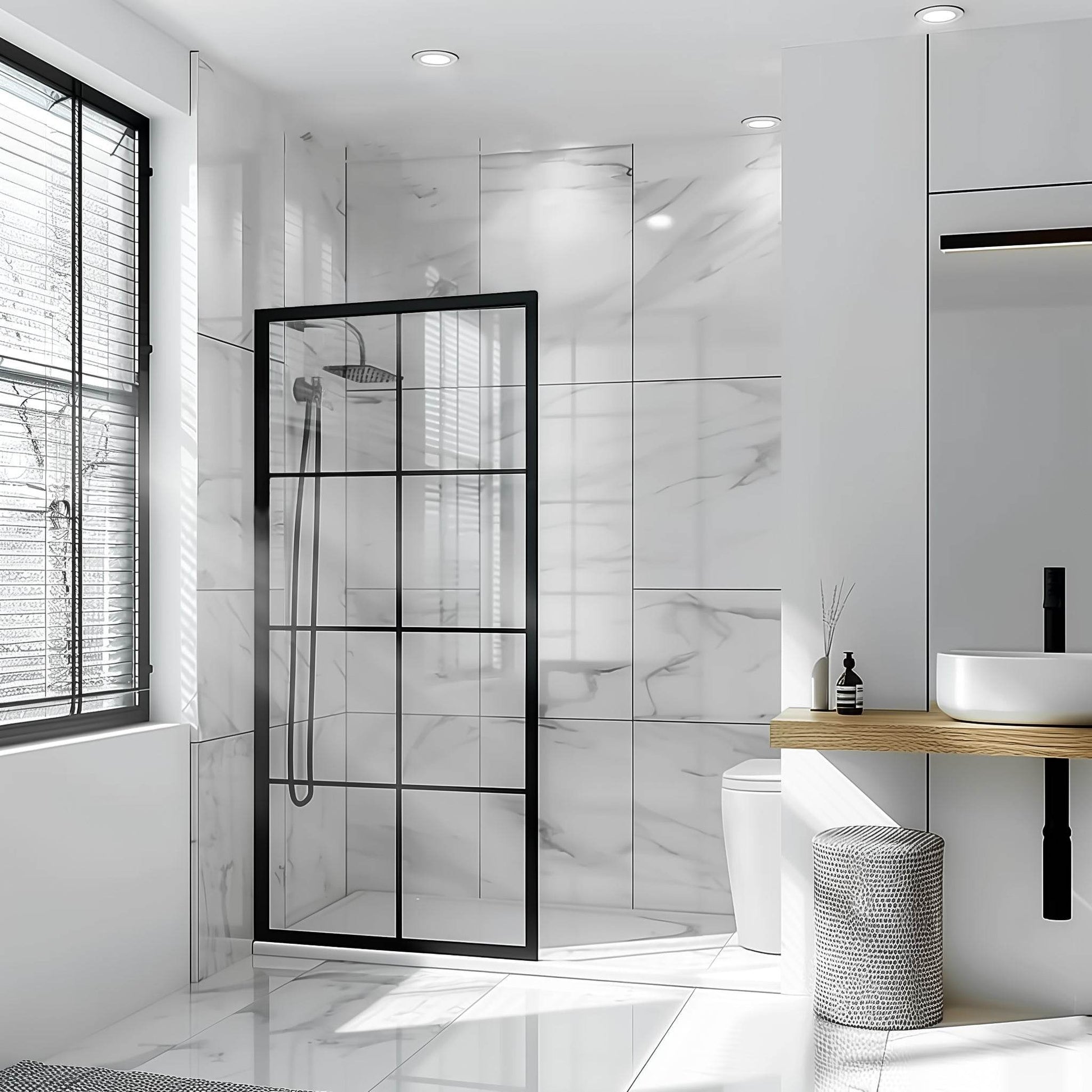 Dreamwerks 40 in. W X 79 in. H Shower Screen in Black with Clear Glass - Dreamwerks
