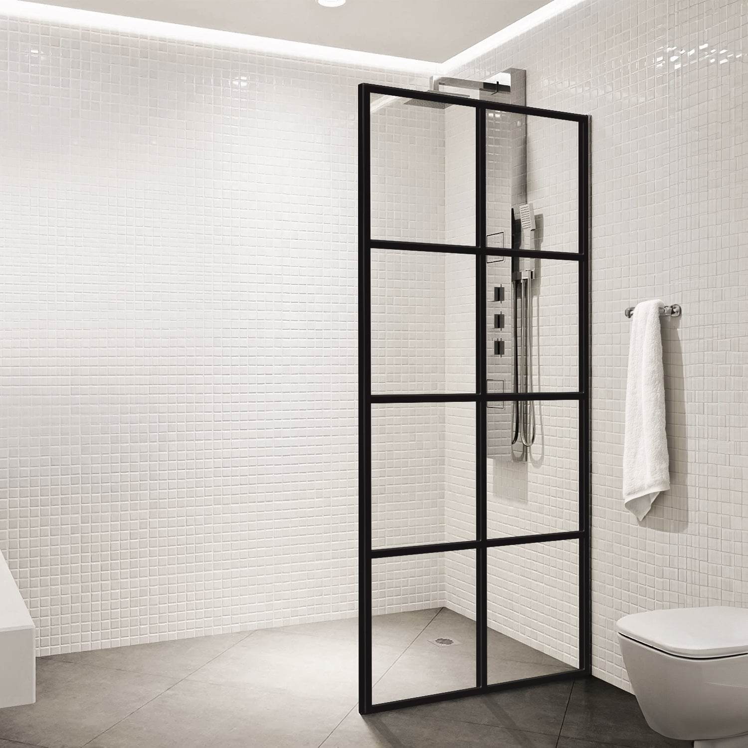 Dreamwerks 40 in. W X 79 in. H Shower Screen in Black with Clear Glass - Dreamwerks