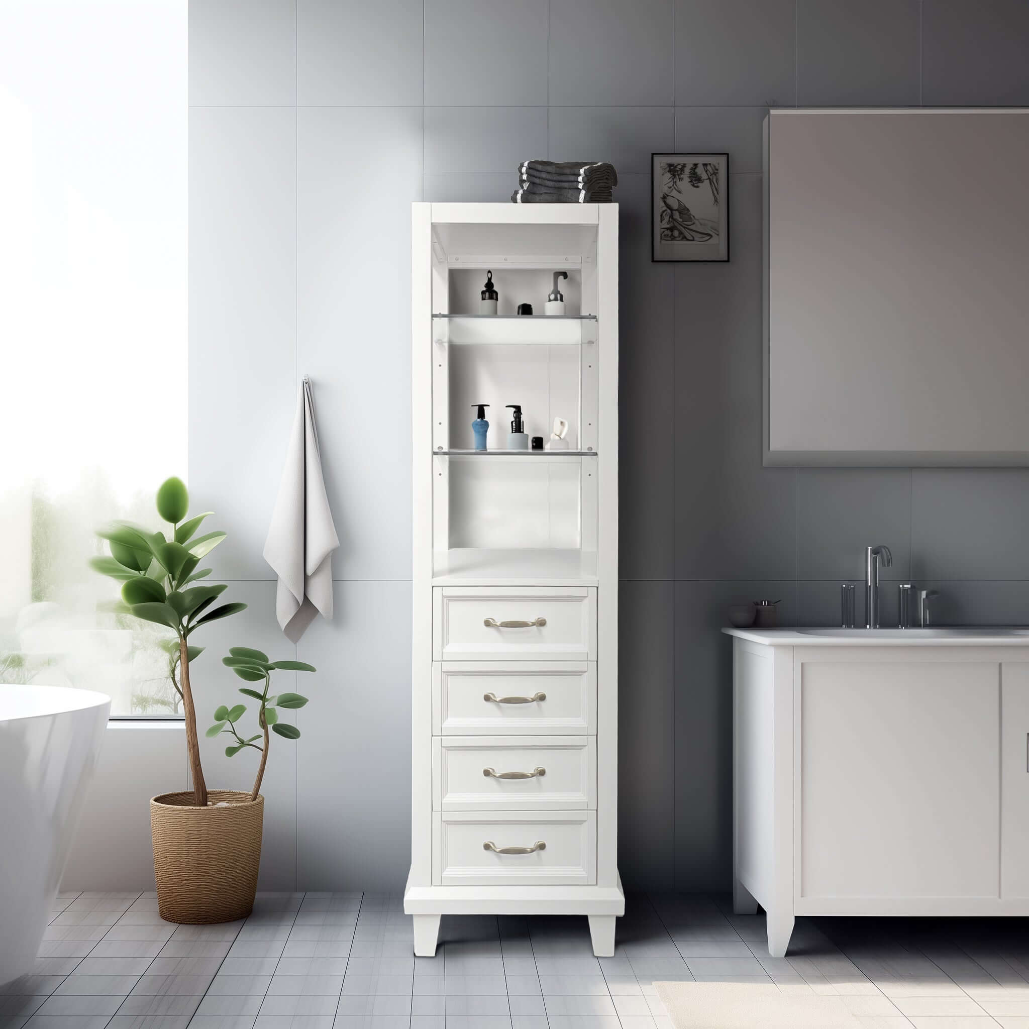 18"W x 18"D x 60"H White Linen Cabinet - Dreamwerks