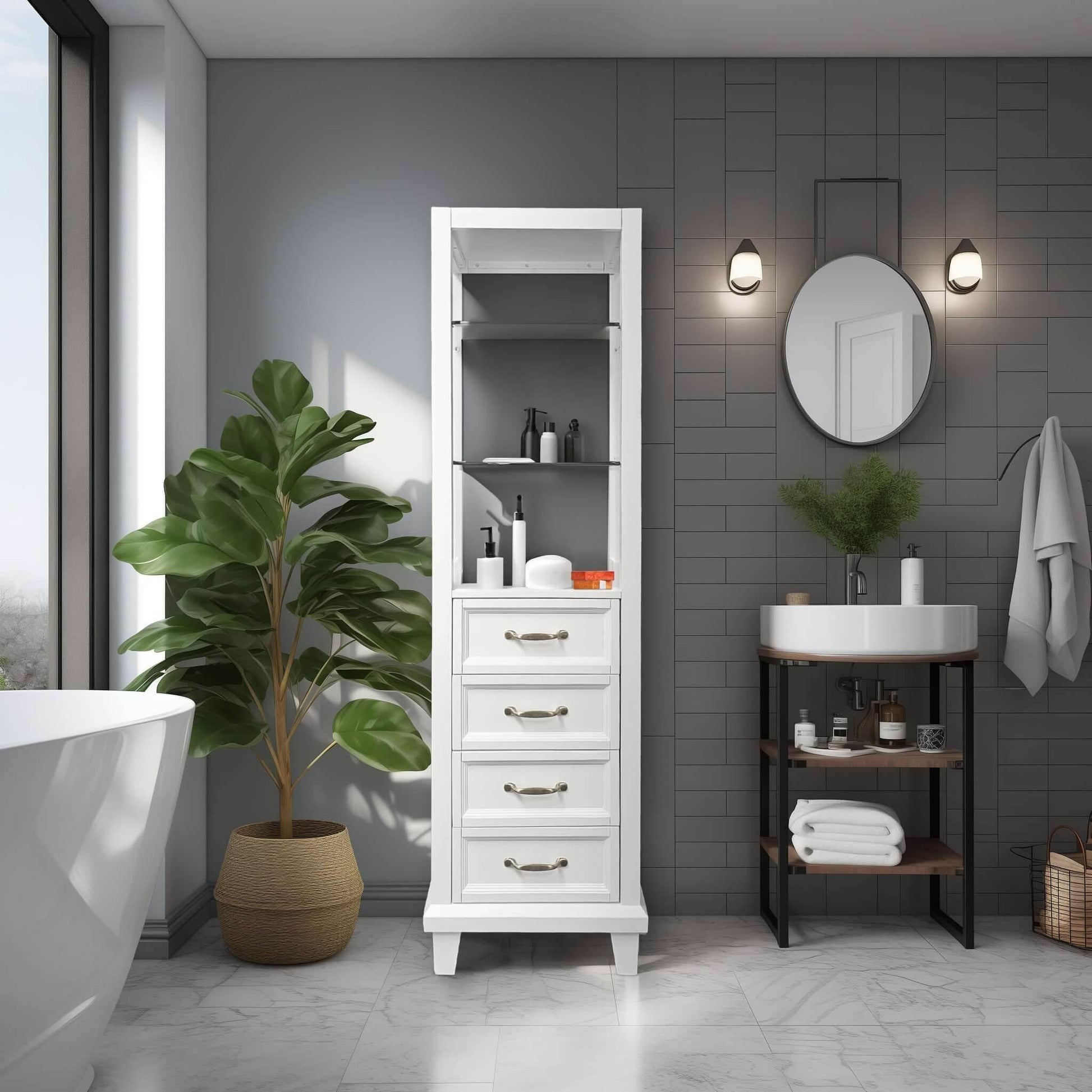 18"W x 18"D x 60"H White Linen Cabinet - Dreamwerks