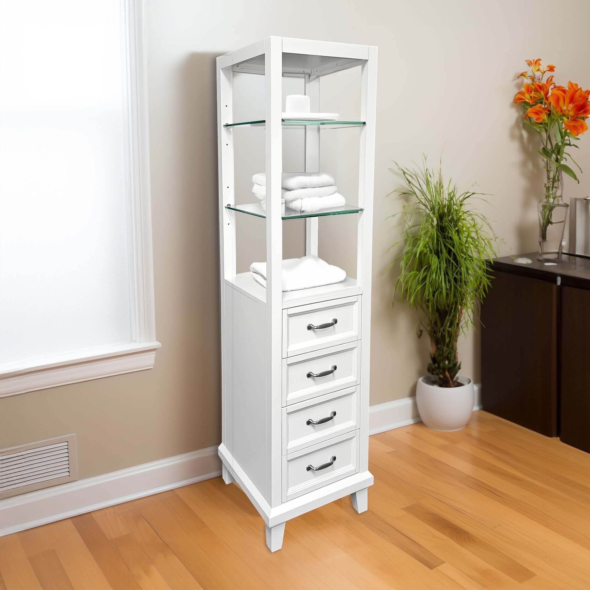 18"W x 18"D x 60"H White Linen Cabinet - Dreamwerks