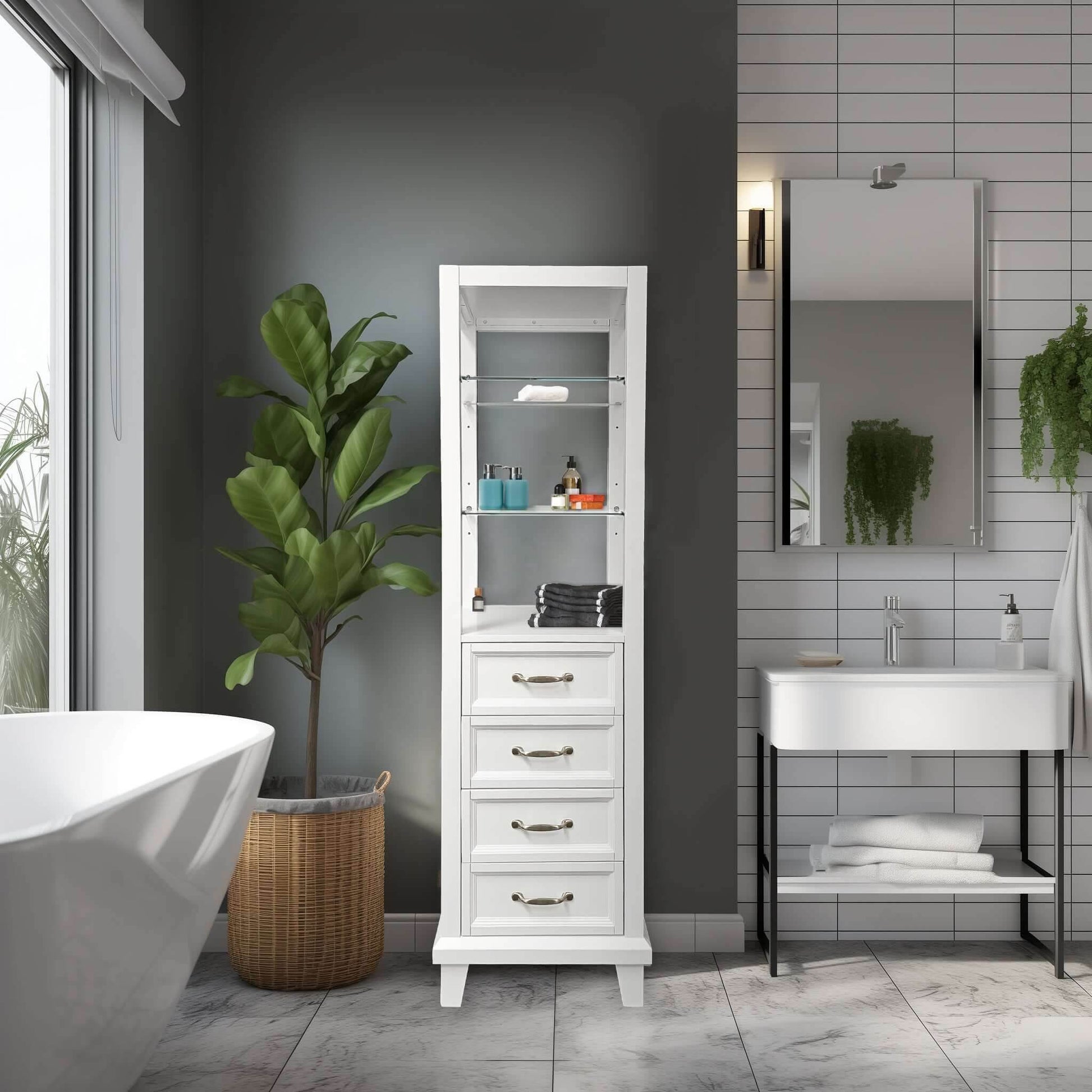 18"W x 18"D x 60"H White Linen Cabinet - Dreamwerks