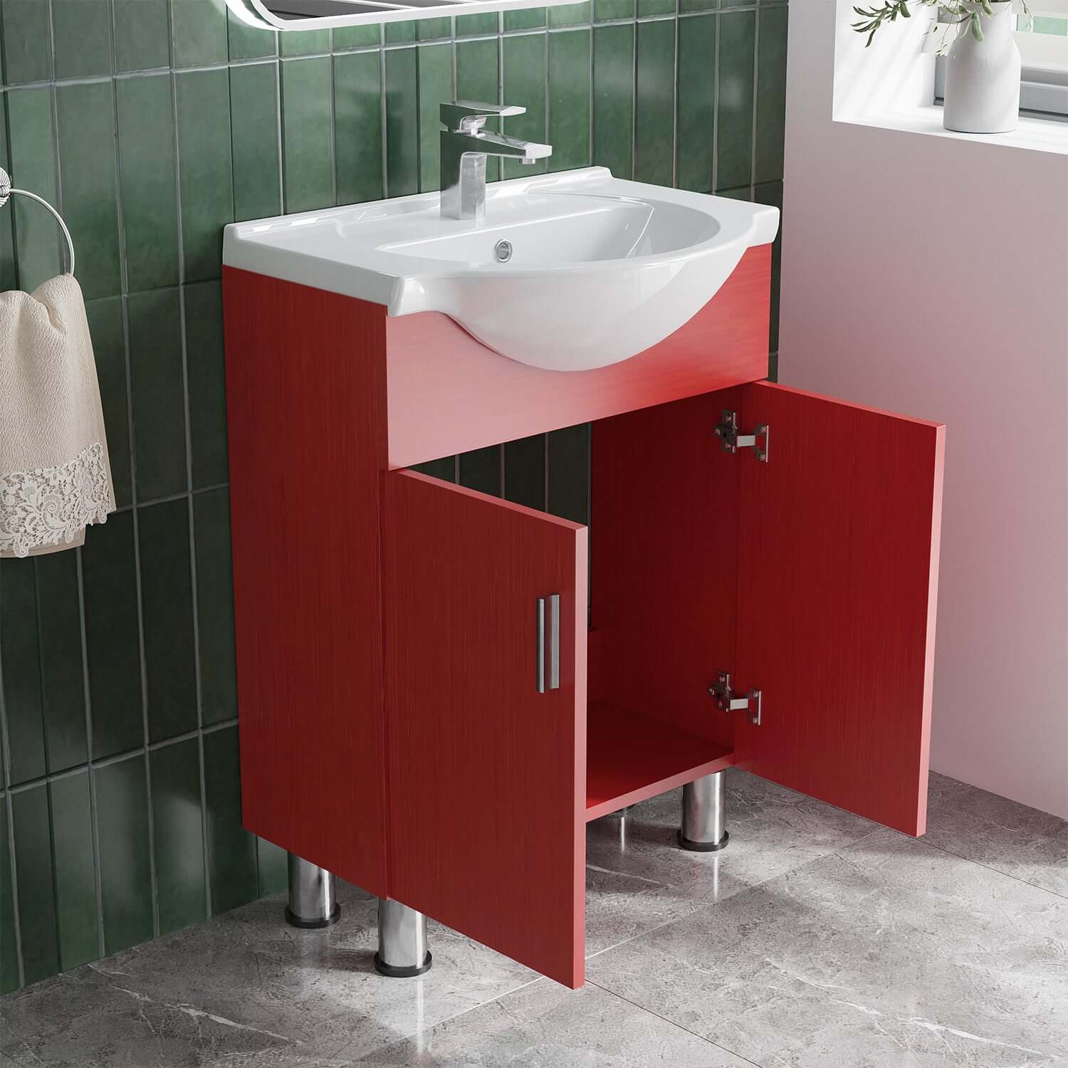 Lilly 24" W x 18" D x 34" H Euro-Style Vanity in Red with Ceramic Vanity Top in White - Dreamwerks