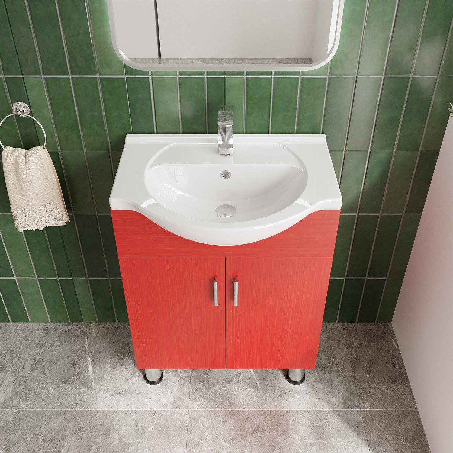 Lilly 24" W x 18" D x 34" H Euro-Style Vanity in Red with Ceramic Vanity Top in White - Dreamwerks