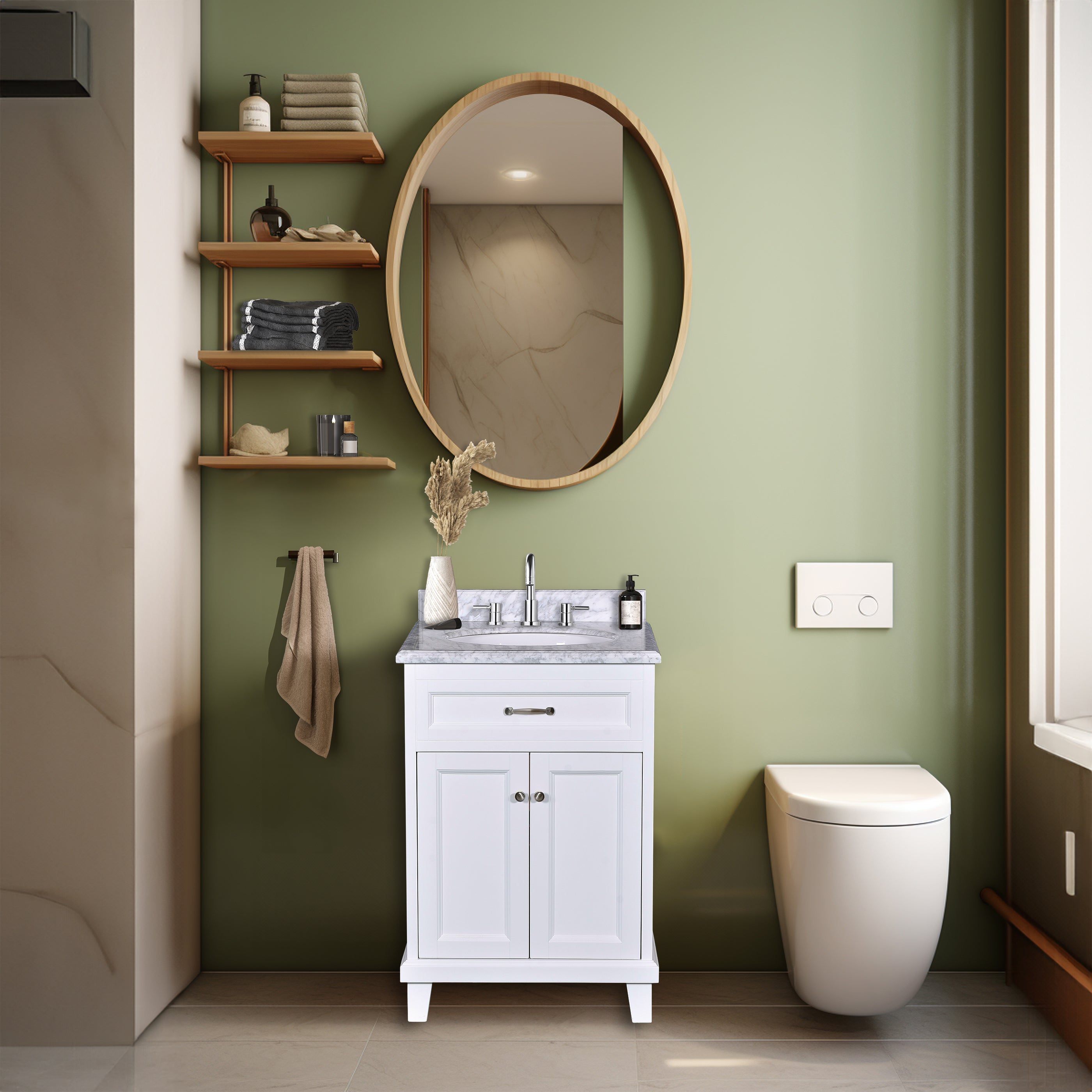 Bathroom Vanity in White with Solid Wood & Carrara Marble Top - Available in 3 sizes - Dreamwerks