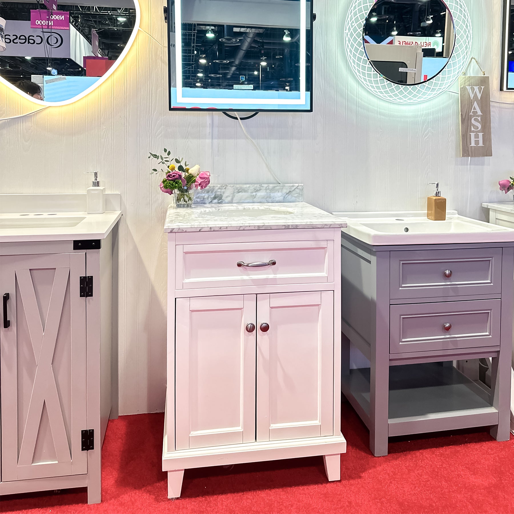 Bathroom Vanity in White with Solid Wood & Carrara Marble Top - Available in 3 sizes - Dreamwerks